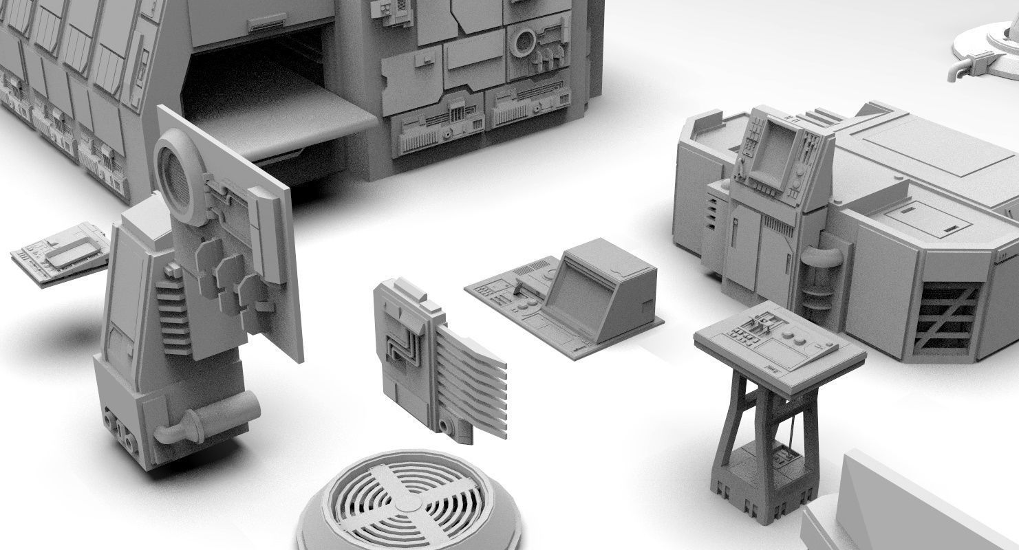 Sci-Fi Wall Panels and Industrial parts Kitbash - 59 Parts 3D Model Collection_3