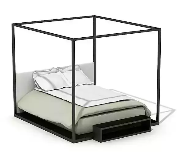 Four Post Bed Frame With Comforter Pillows And Blanket