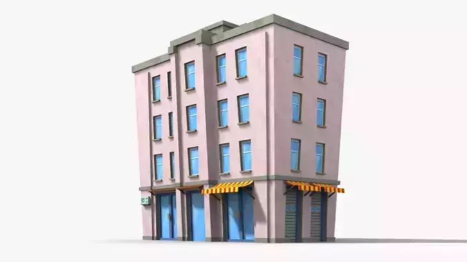 Cartoon Building x12 Low-poly 3D model