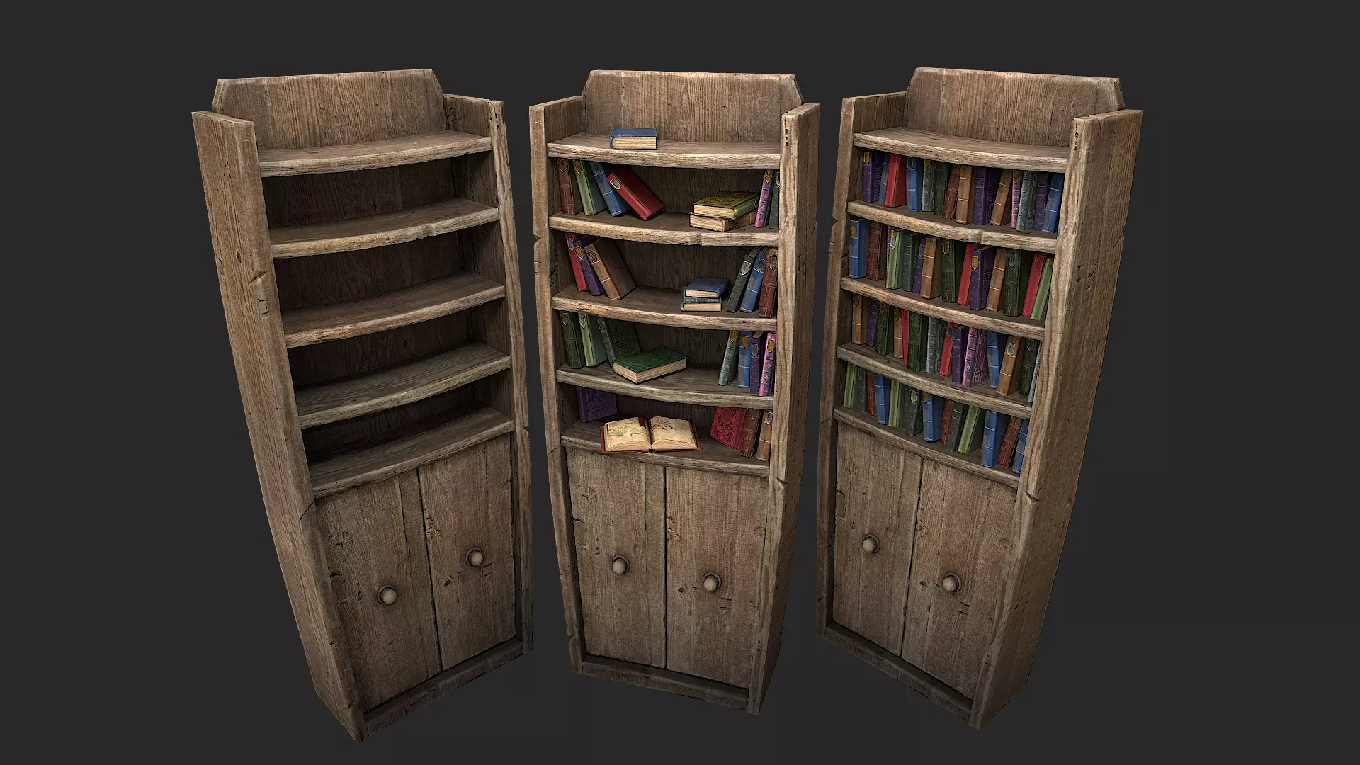 Alchemists bookcase Library Bookshelf Wooden Furniture Low-poly 3D model