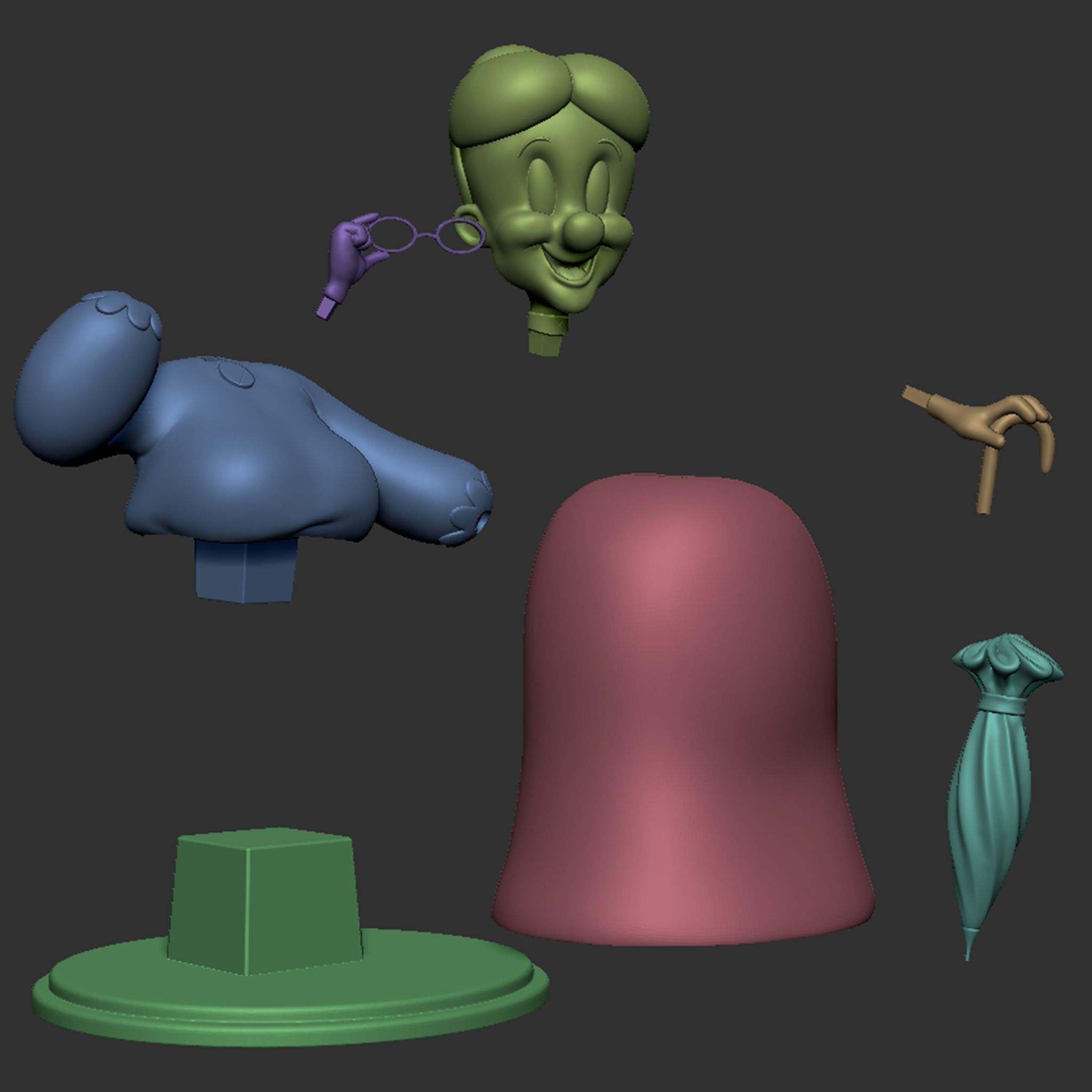 Granny statue of old lady holding umbrella 3D print model_24