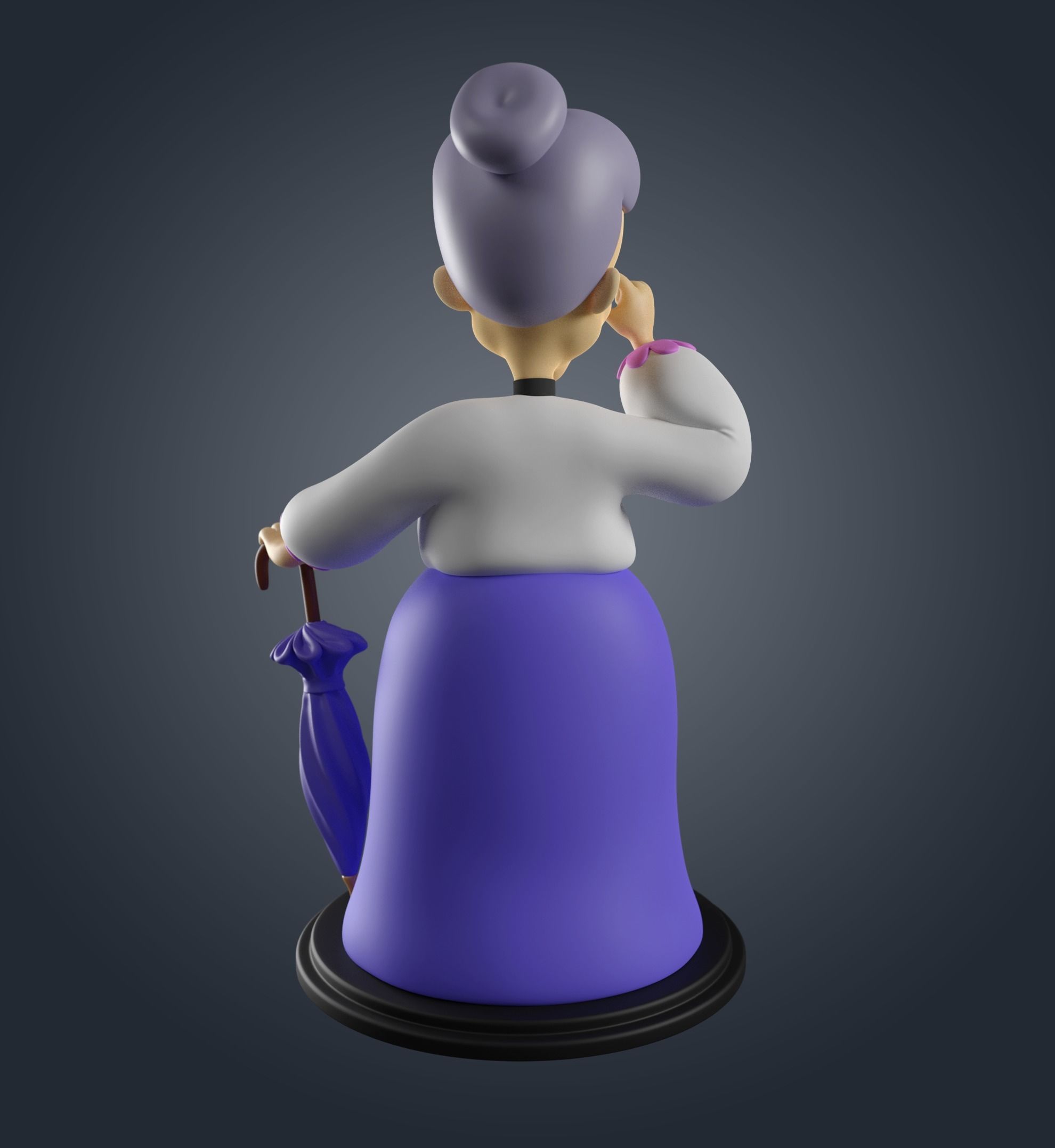 Granny statue of old lady holding umbrella 3D print model_4