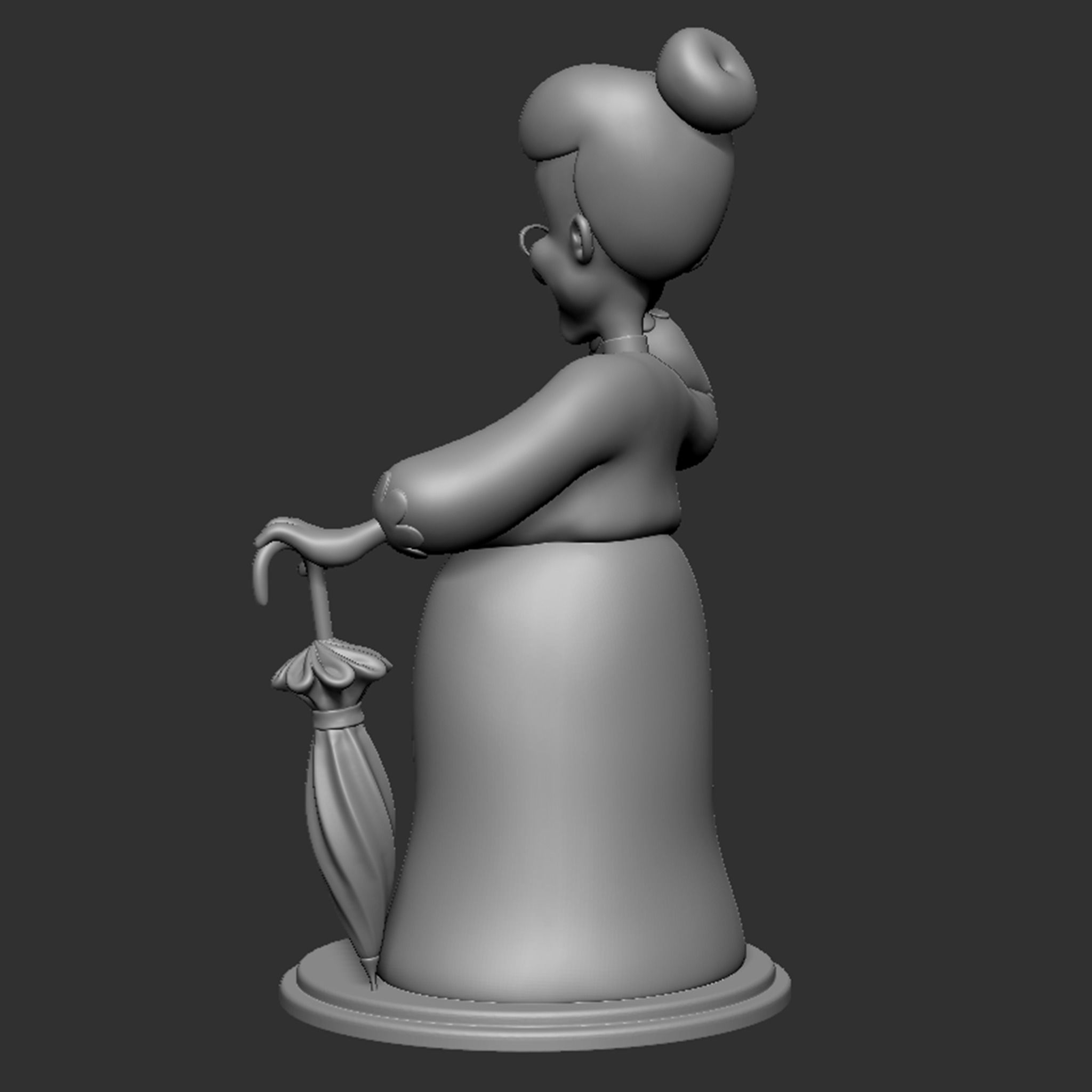 Granny statue of old lady holding umbrella 3D print model_21