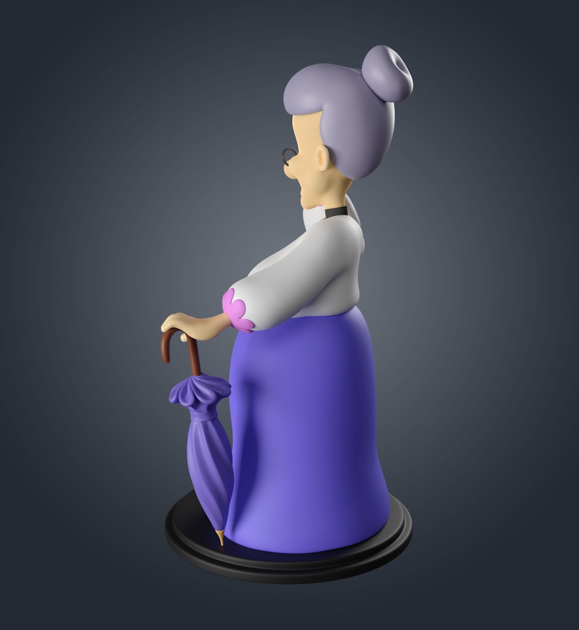 Granny statue of old lady holding umbrella 3D print model_6