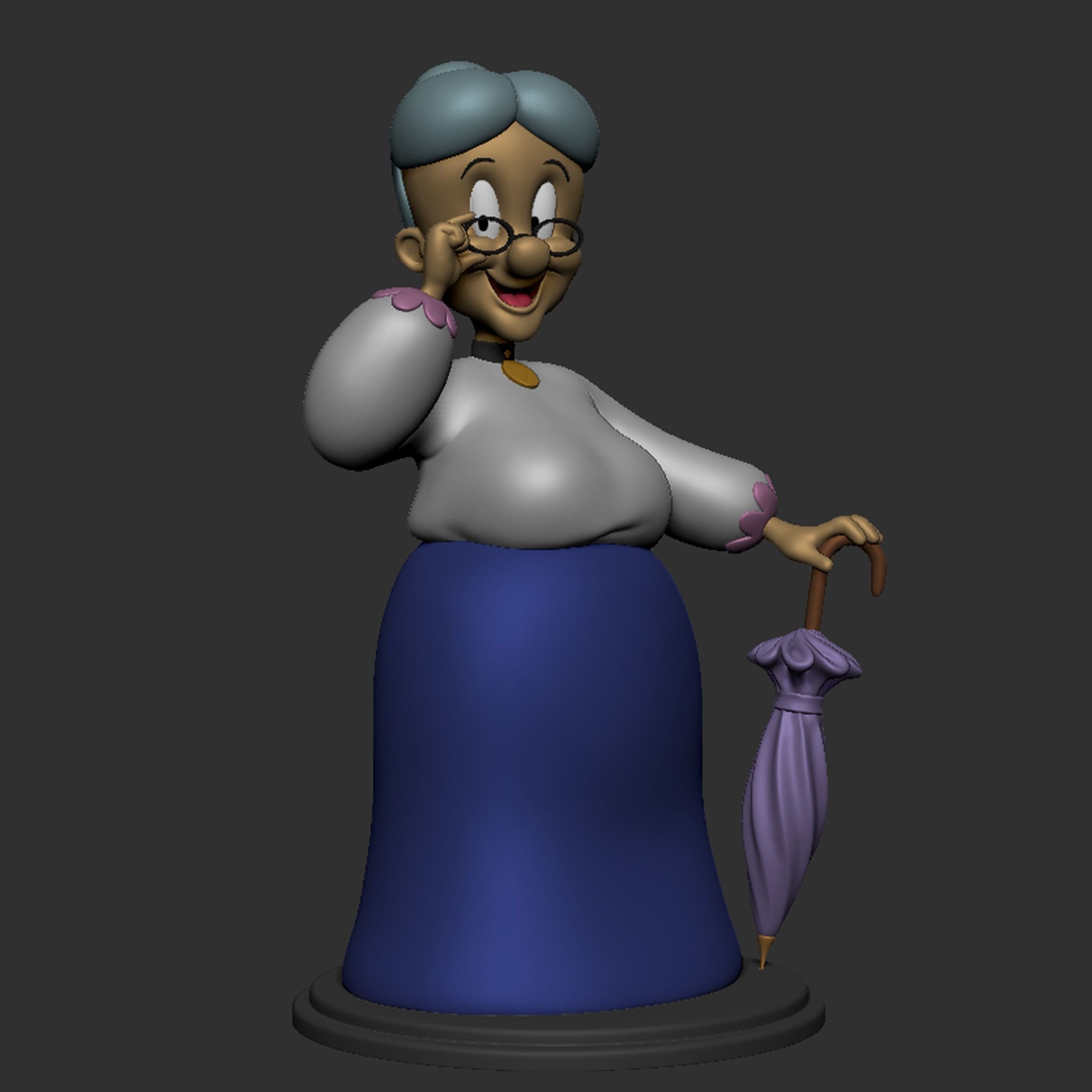 Granny statue of old lady holding umbrella 3D print model_10