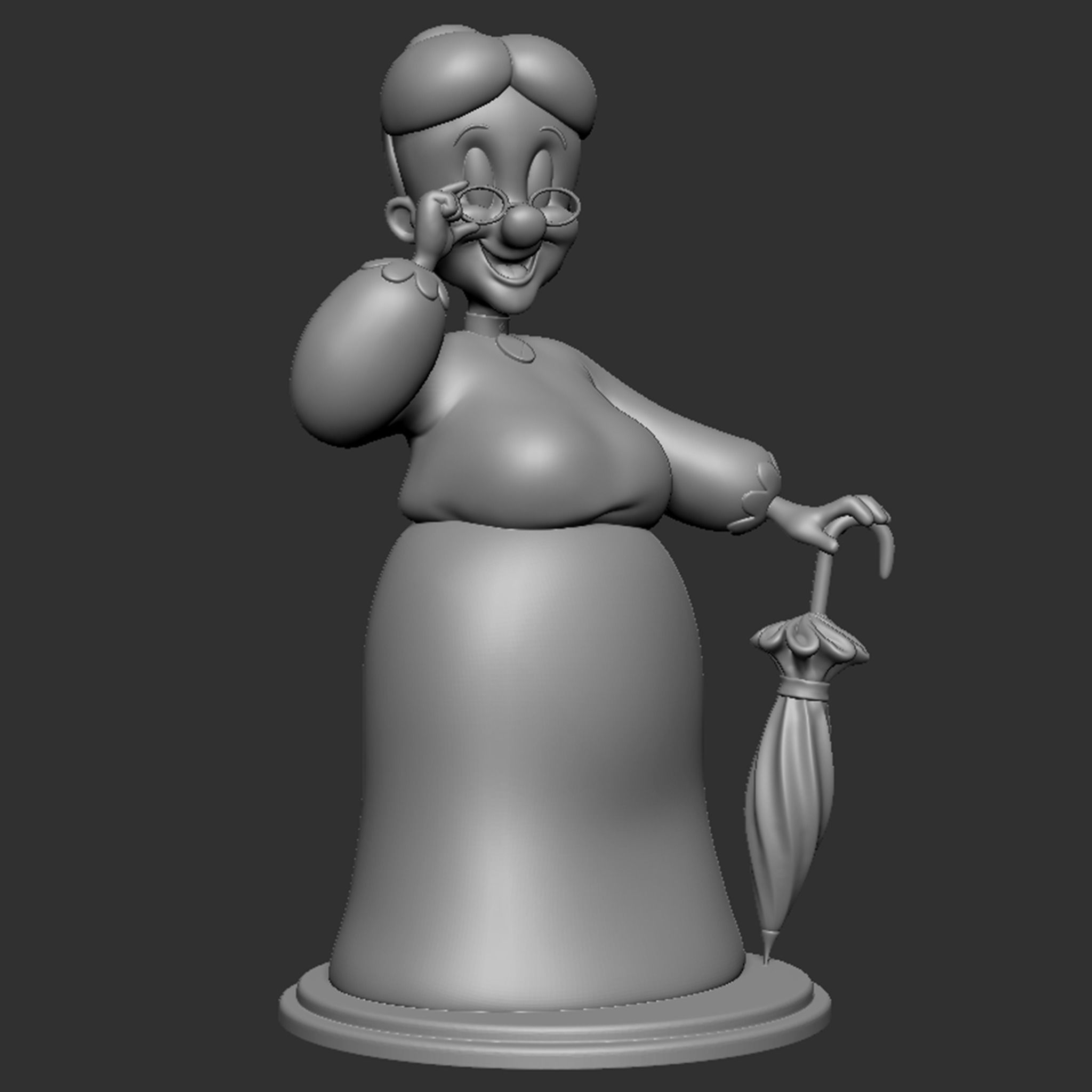 Granny statue of old lady holding umbrella 3D print model_17