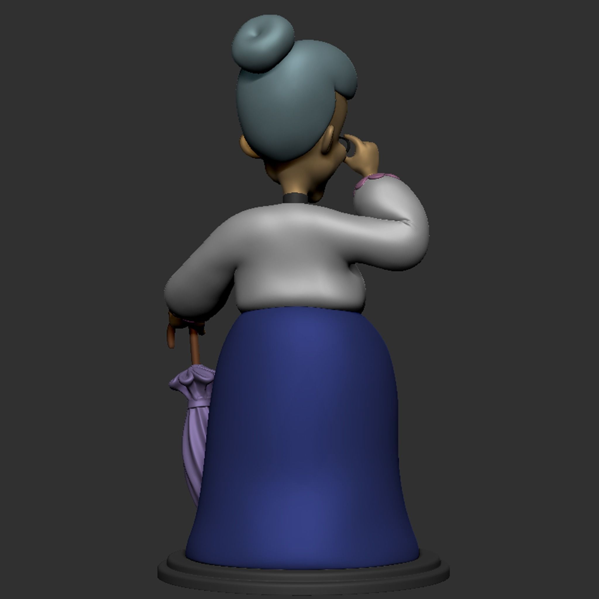 Granny statue of old lady holding umbrella 3D print model_13