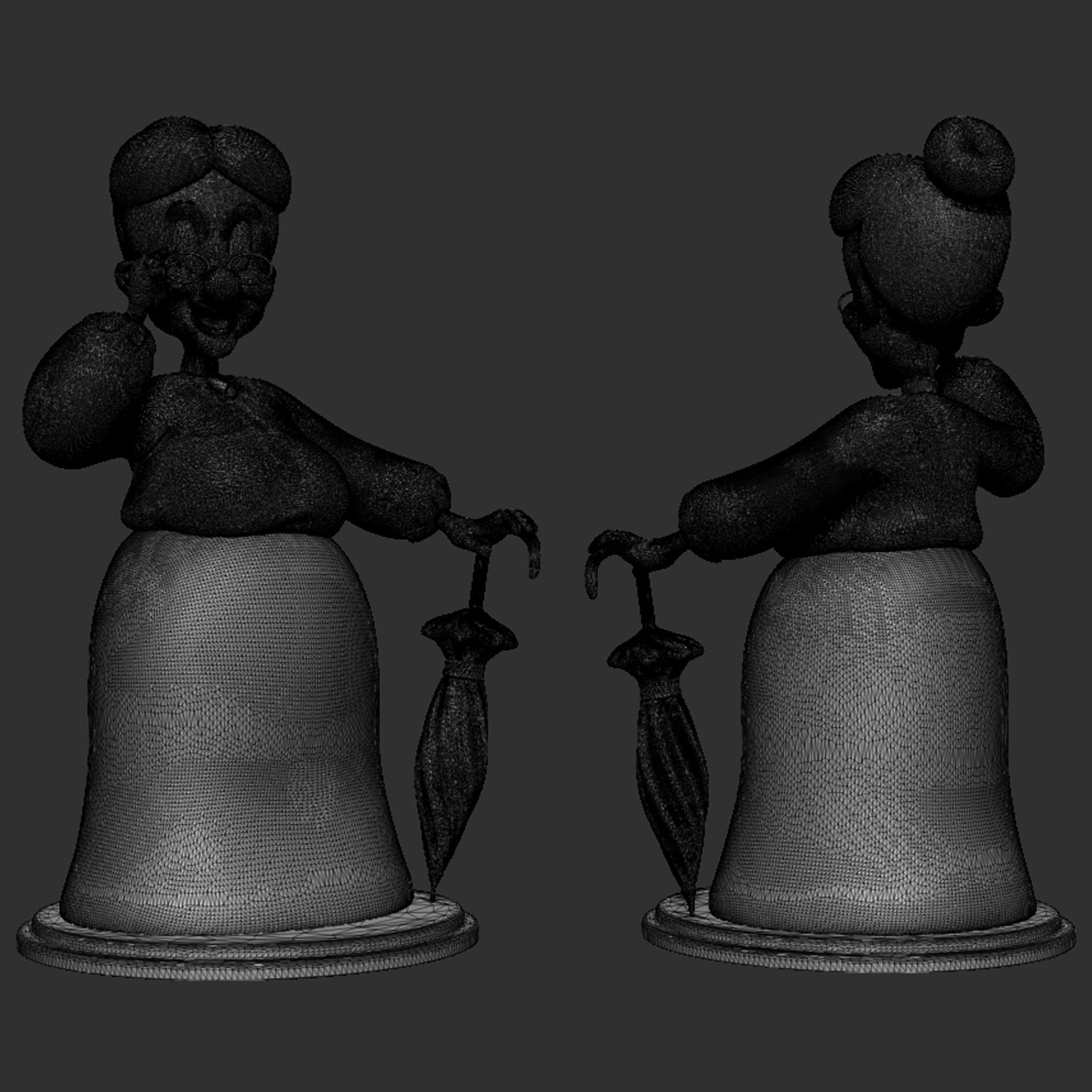 Granny statue of old lady holding umbrella 3D print model_26