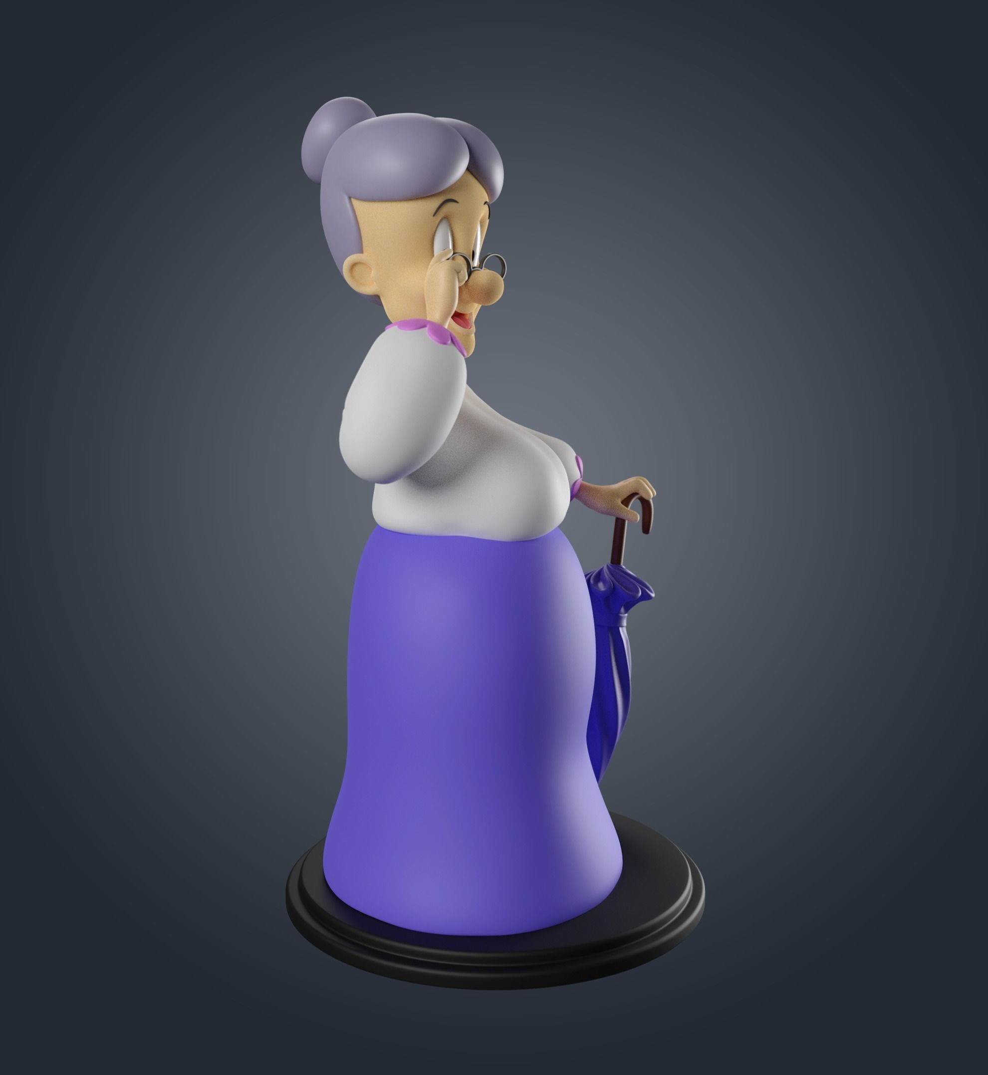 Granny statue of old lady holding umbrella 3D print model_1