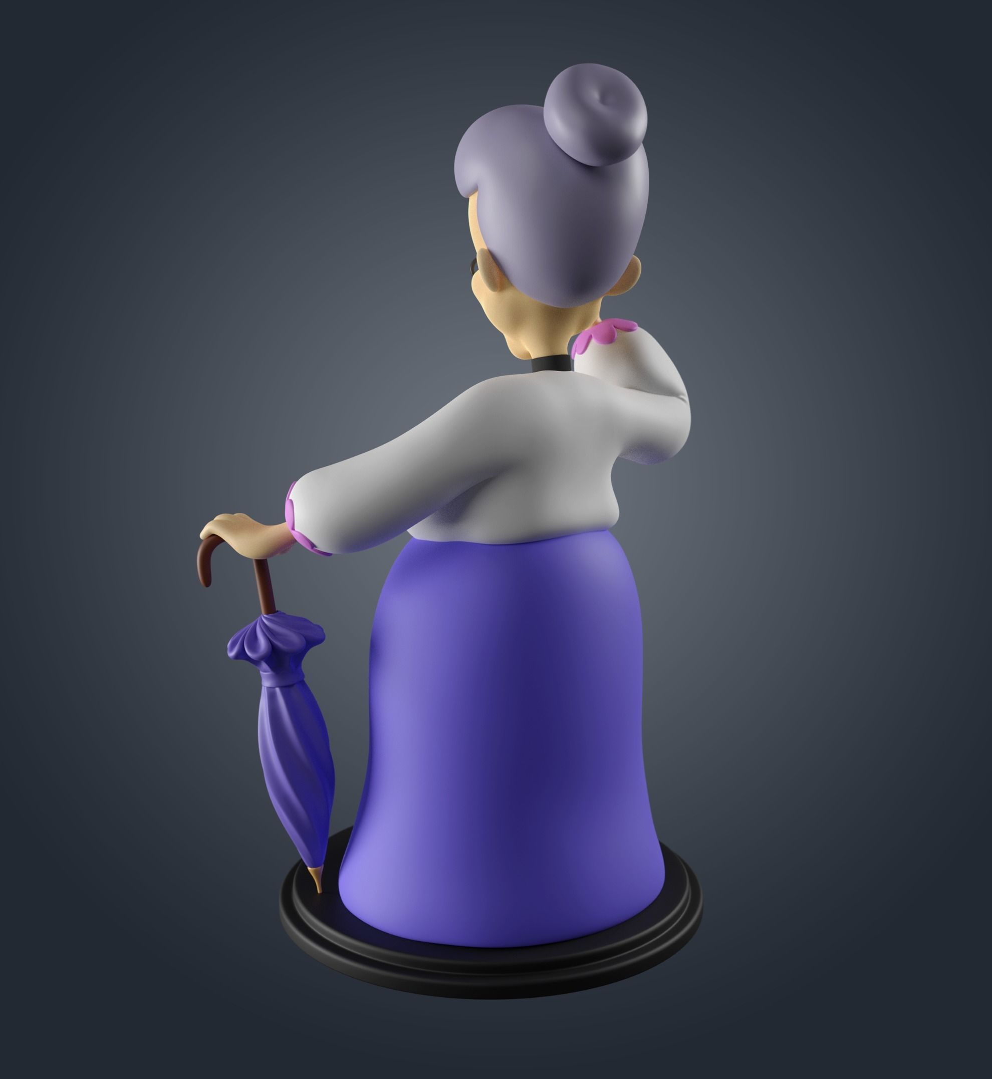 Granny statue of old lady holding umbrella 3D print model_5