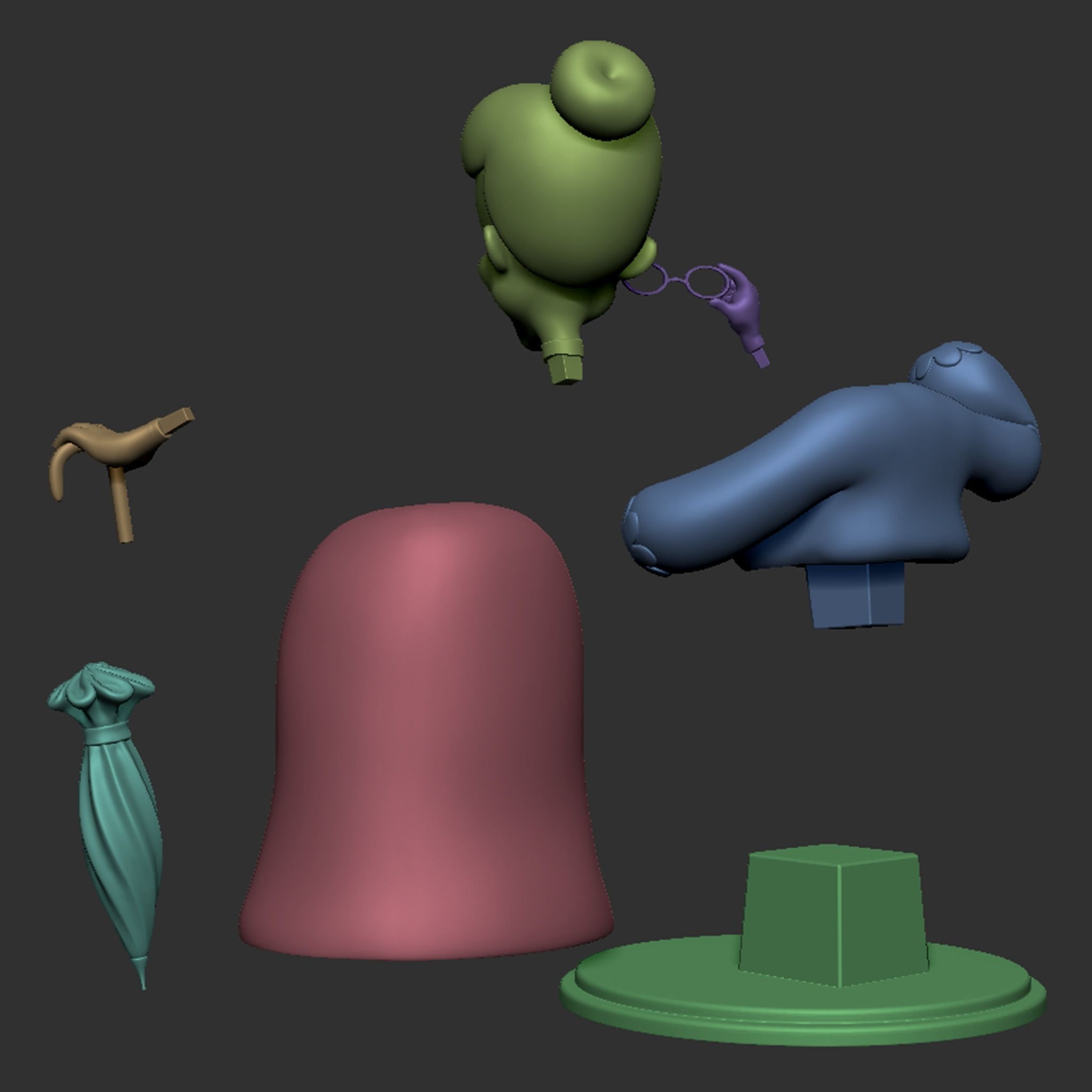 Granny statue of old lady holding umbrella 3D print model_25