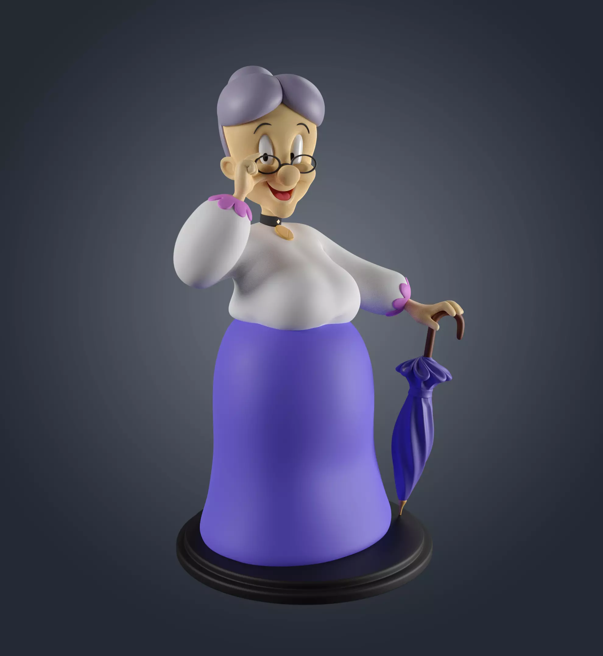 Granny statue of old lady holding umbrella 3D print model_0