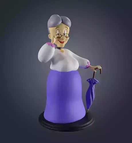 Granny statue of old lady holding umbrella 3D print model