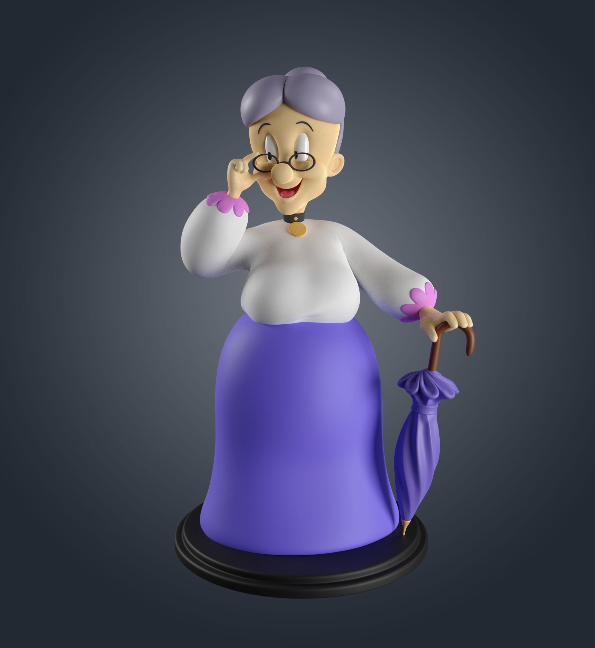 Granny statue of old lady holding umbrella 3D print model_9