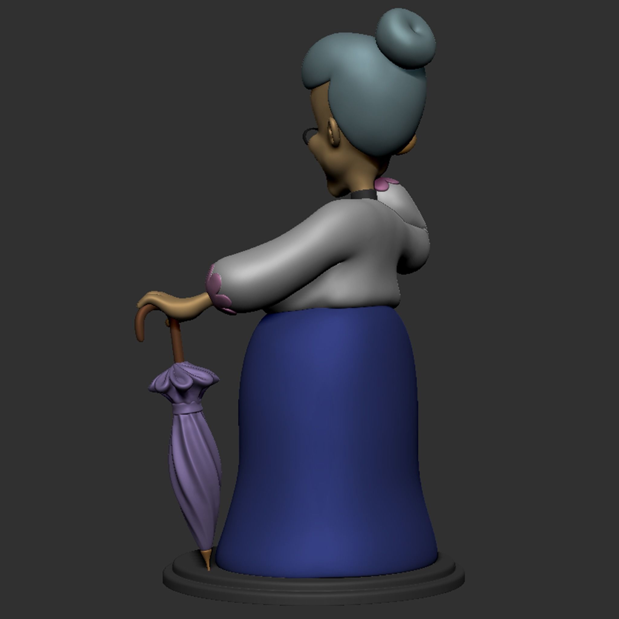 Granny statue of old lady holding umbrella 3D print model_14