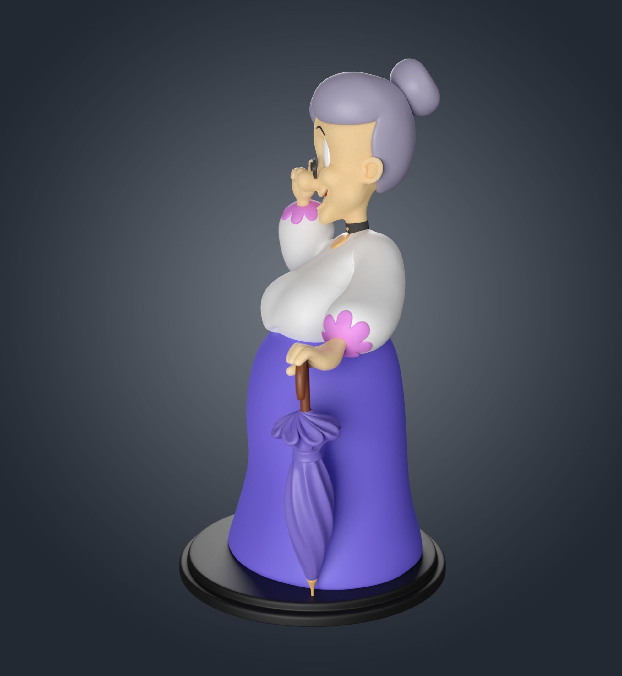 Granny statue of old lady holding umbrella 3D print model_7