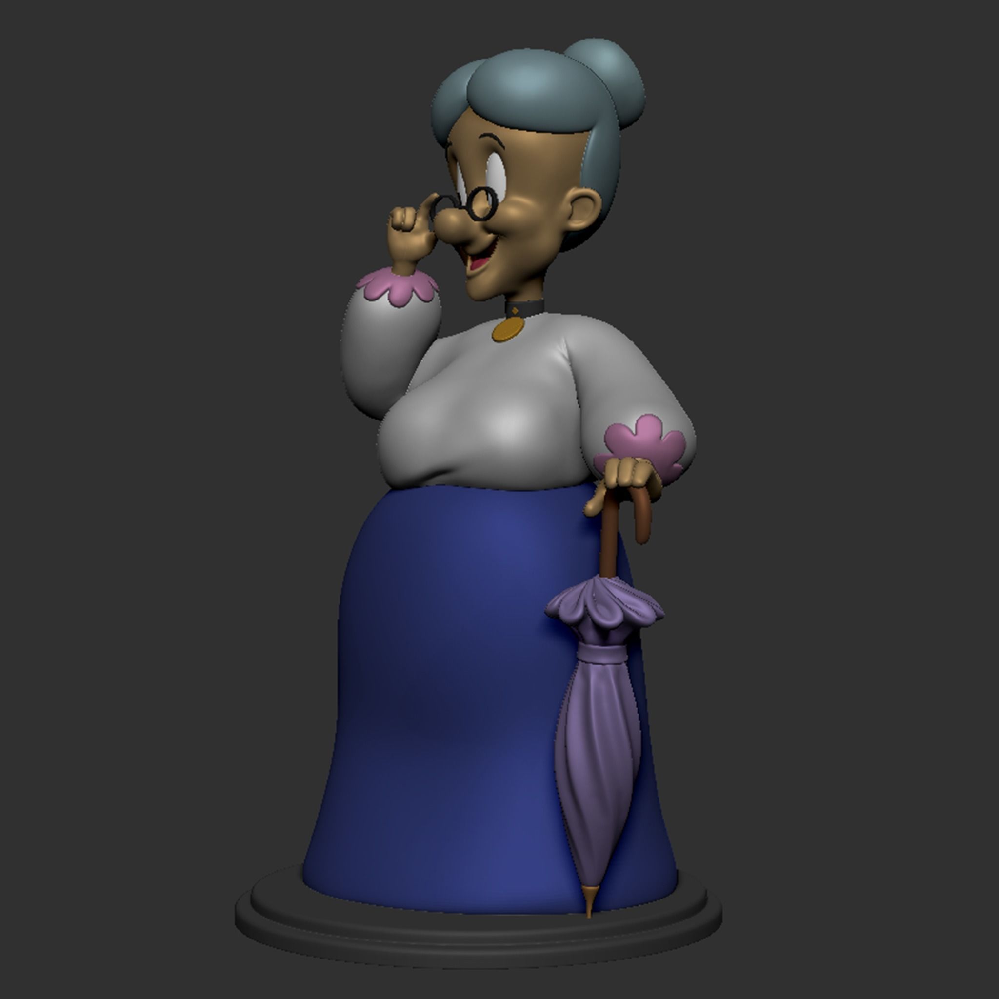 Granny statue of old lady holding umbrella 3D print model_15