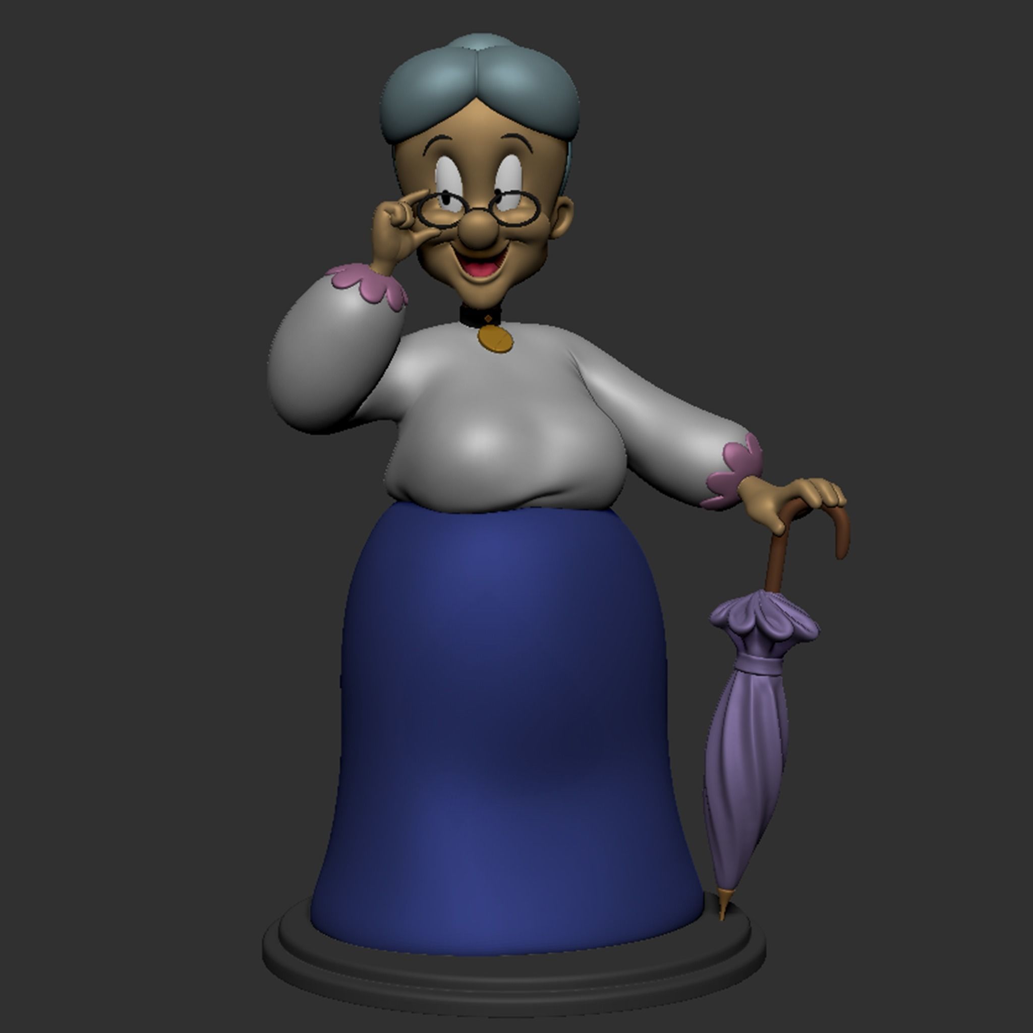 Granny statue of old lady holding umbrella 3D print model_16