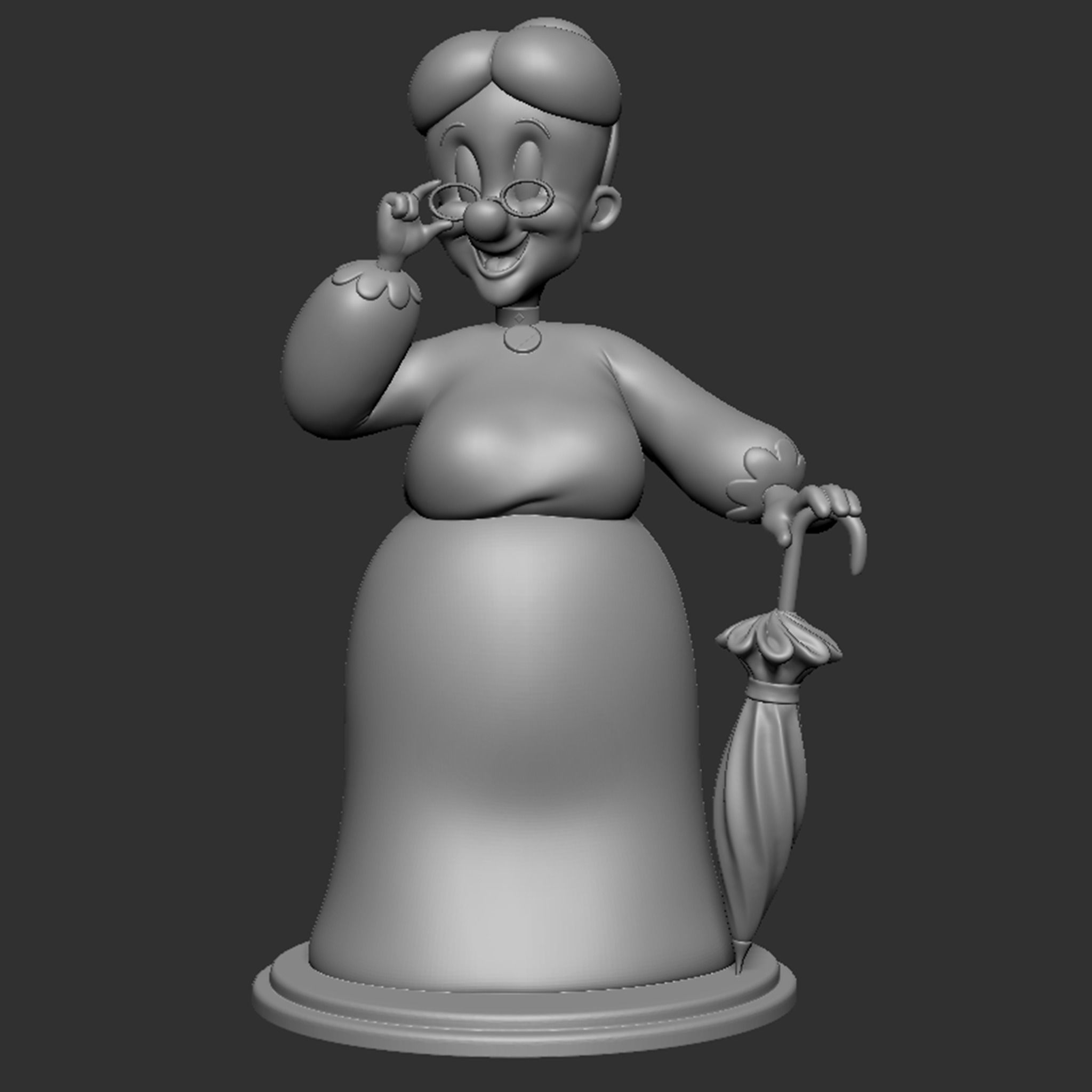 Granny statue of old lady holding umbrella 3D print model_23
