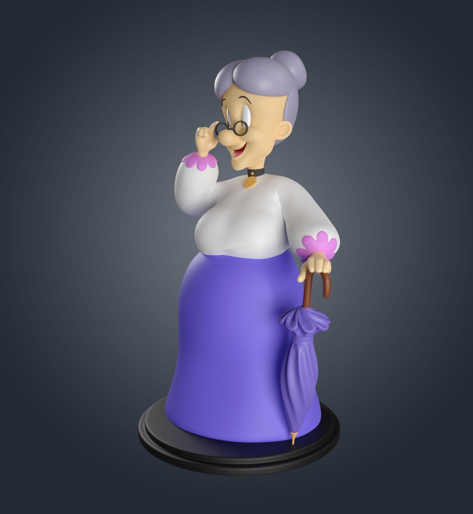 Granny statue of old lady holding umbrella 3D print model_8