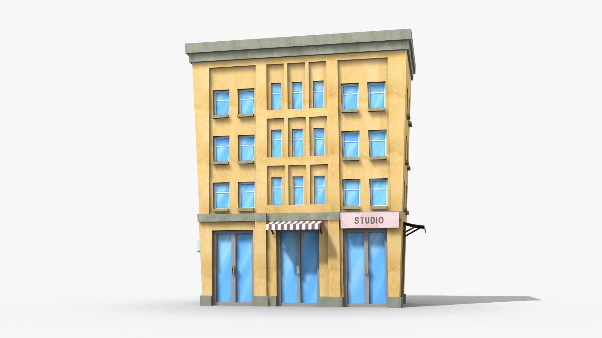 Cartoon Building x14 Low-poly 3D model_1