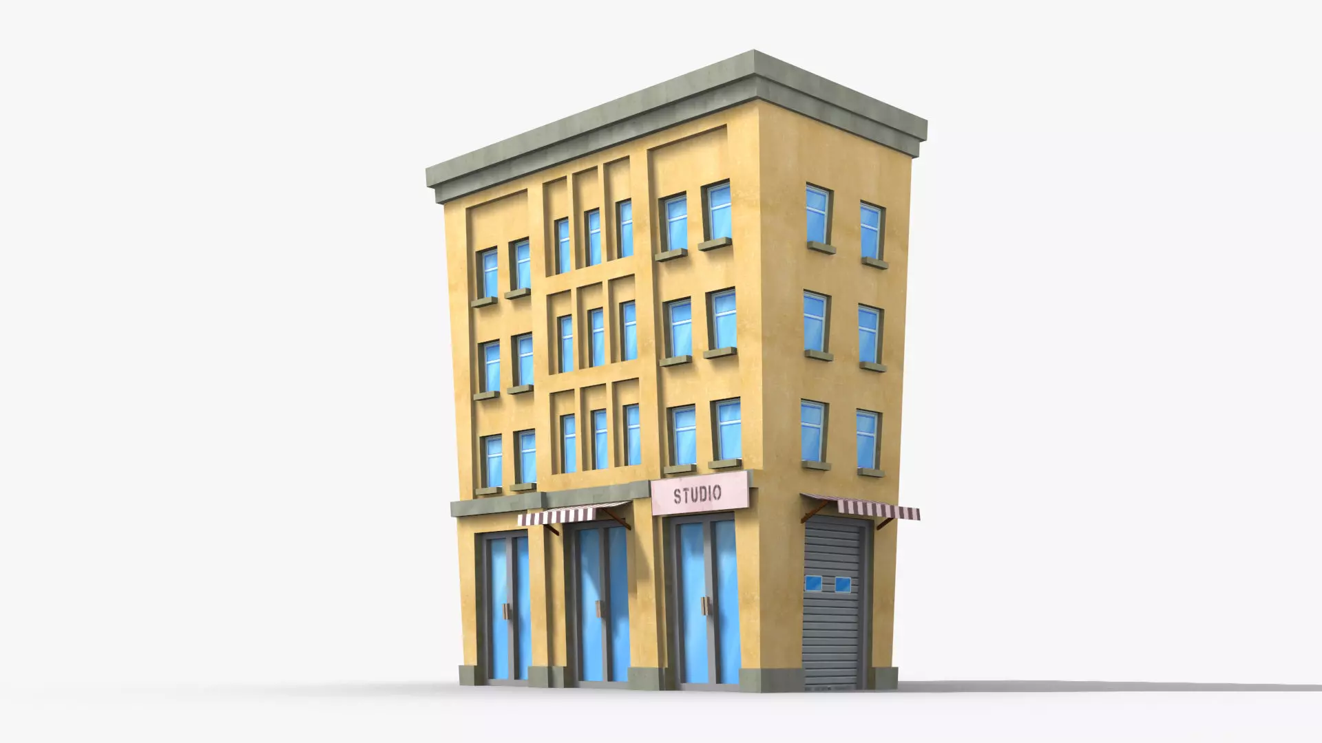 Cartoon Building x14 Low-poly 3D model_0