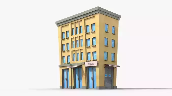 Cartoon Building x14 Low-poly 3D model