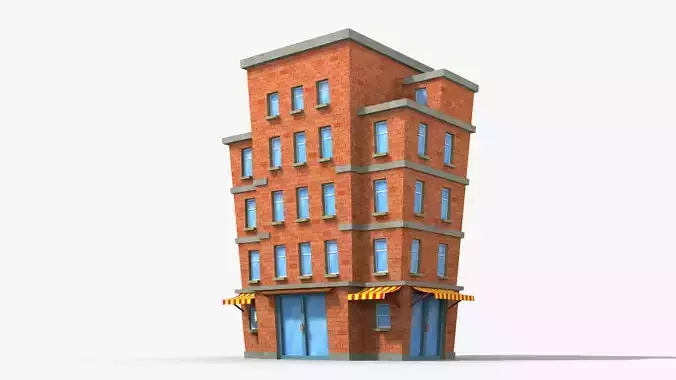 Cartoon Building x15 Low-poly 3D model
