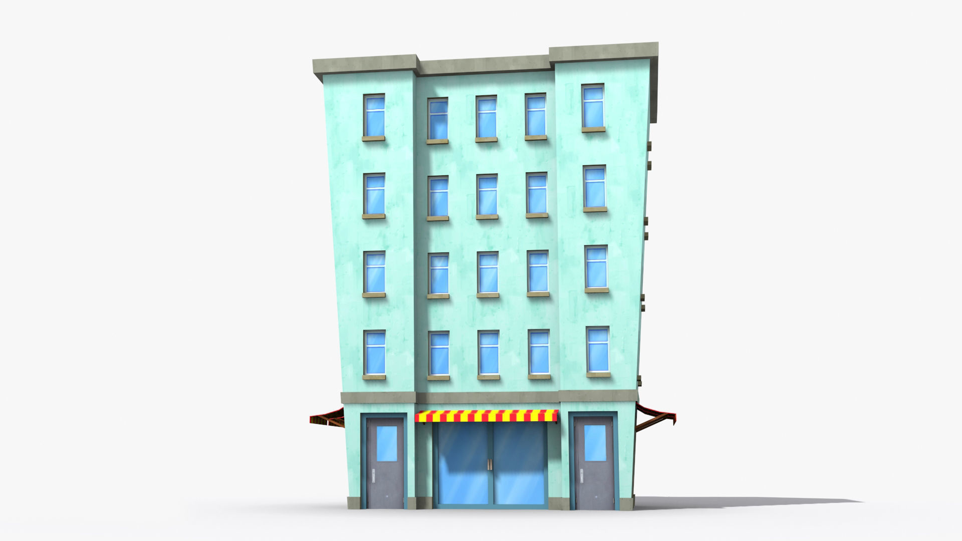 Cartoon Building x16 Low-poly 3D model_1