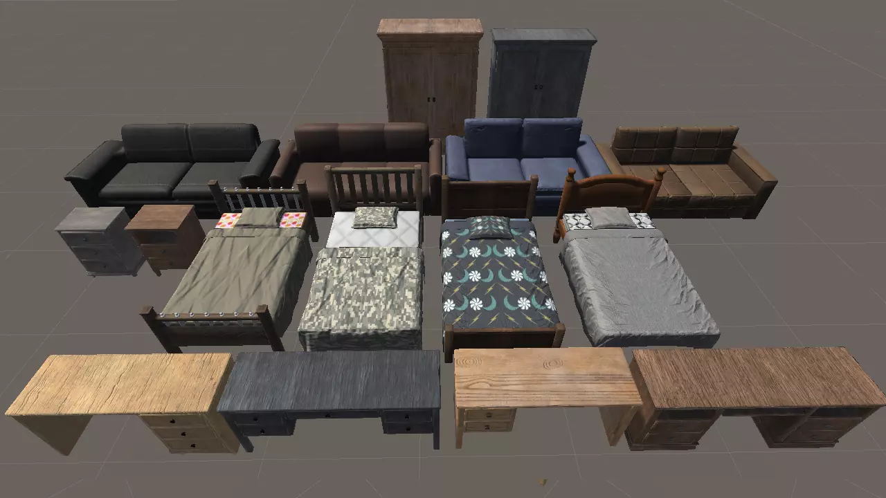 Simple bedroom furniture Free low-poly 3D model