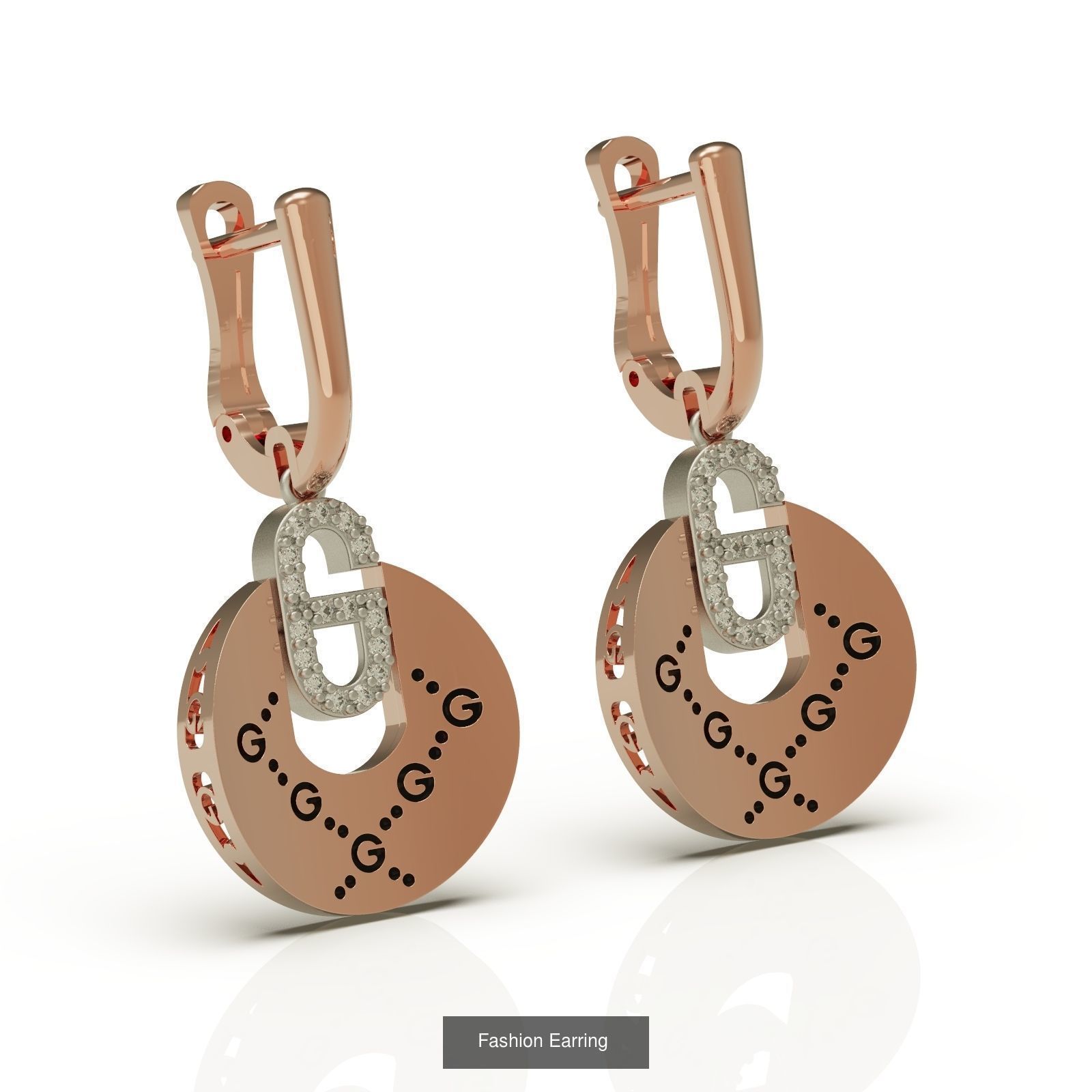 Fashion Collection pair of rose gold earrings with diamonds _2