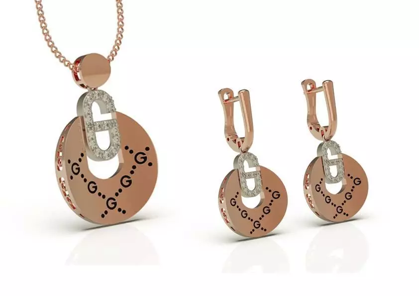 Fashion Collection pair of rose gold earrings with diamonds _0