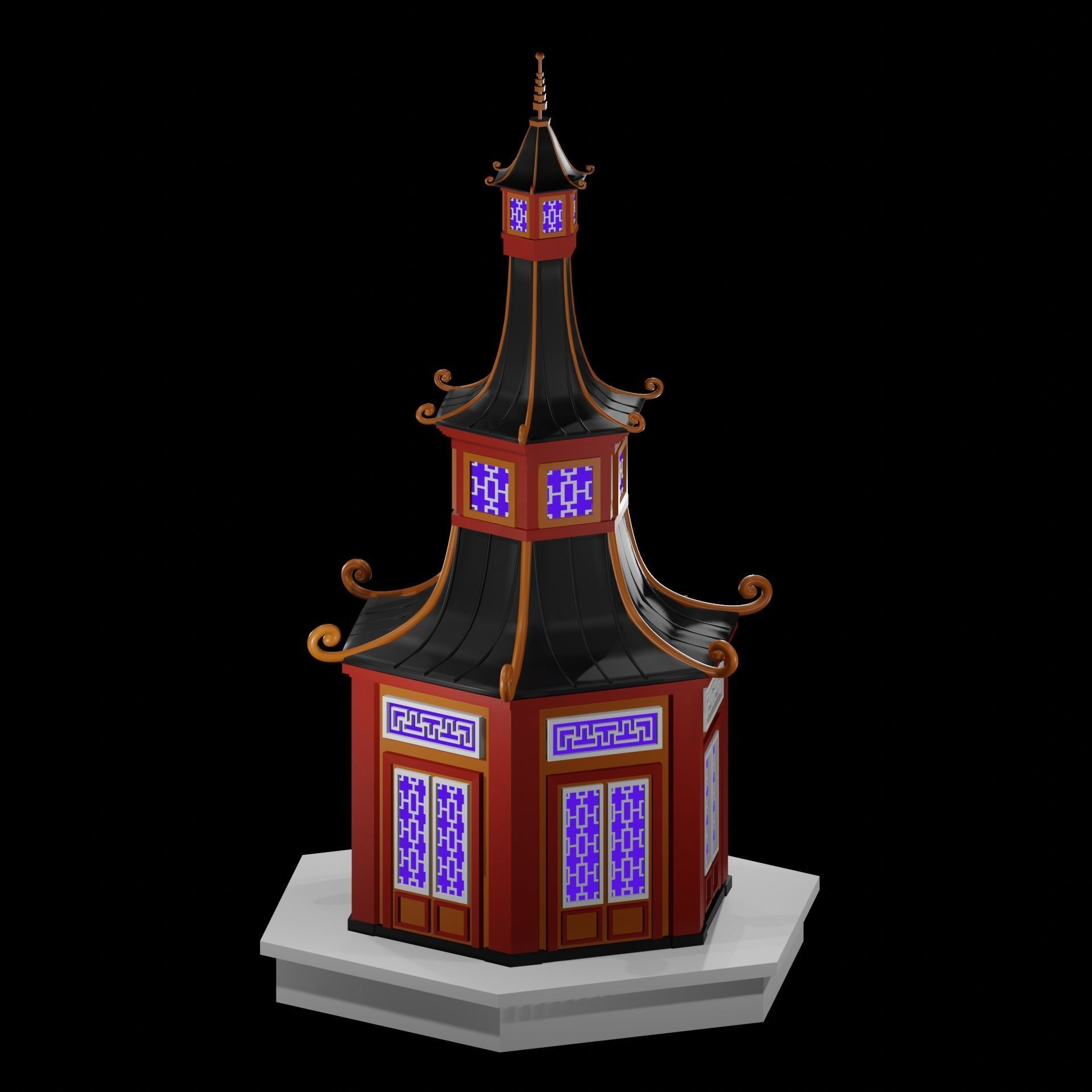 Chinese Pagoda Garden Structures Viewing Pavilions Low-poly 3D model_4