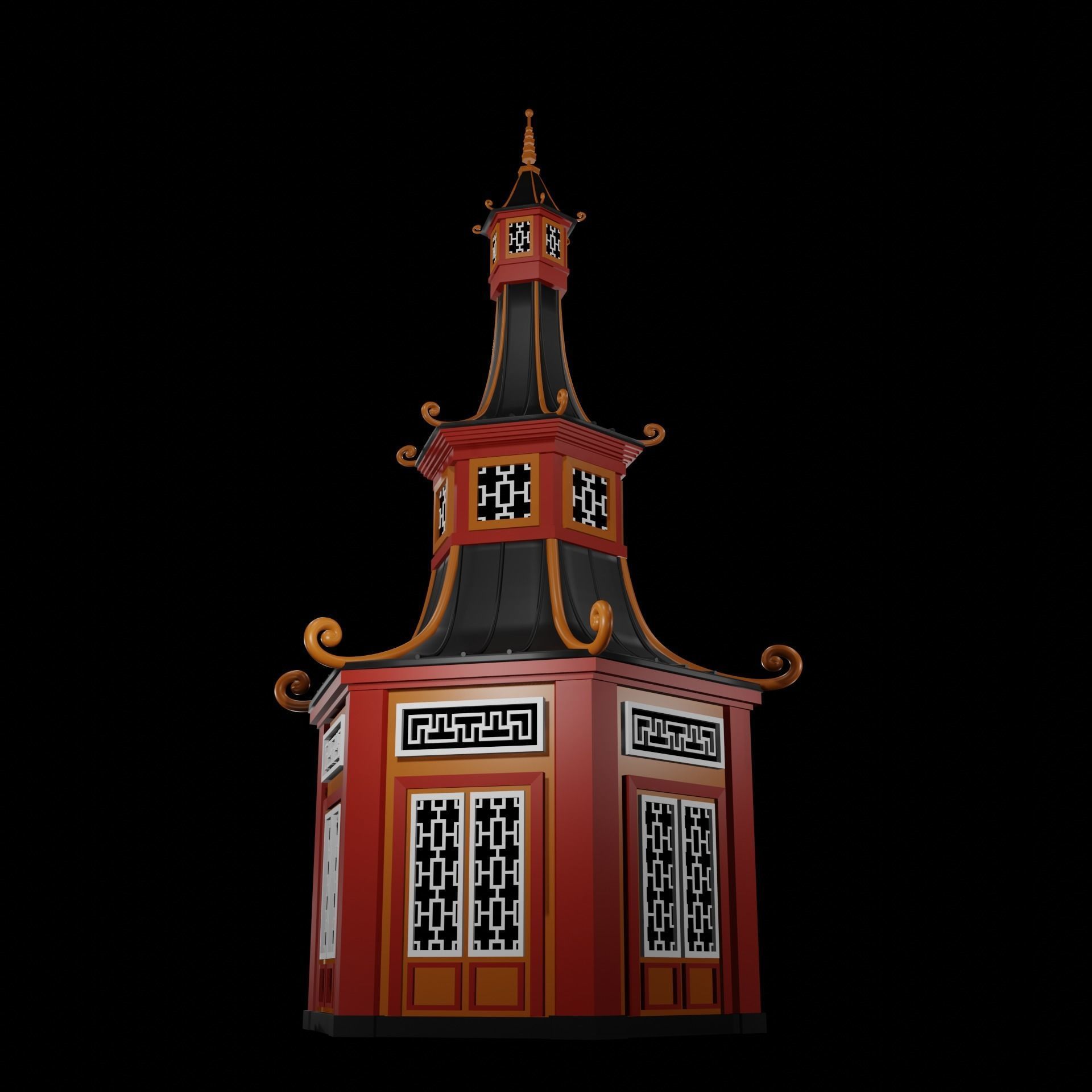 Chinese Pagoda Garden Structures Viewing Pavilions Low-poly 3D model_5