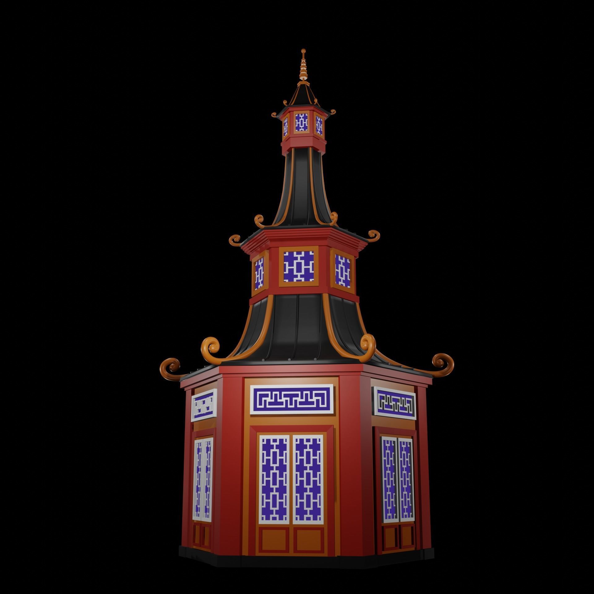Chinese Pagoda Garden Structures Viewing Pavilions Low-poly 3D model_8