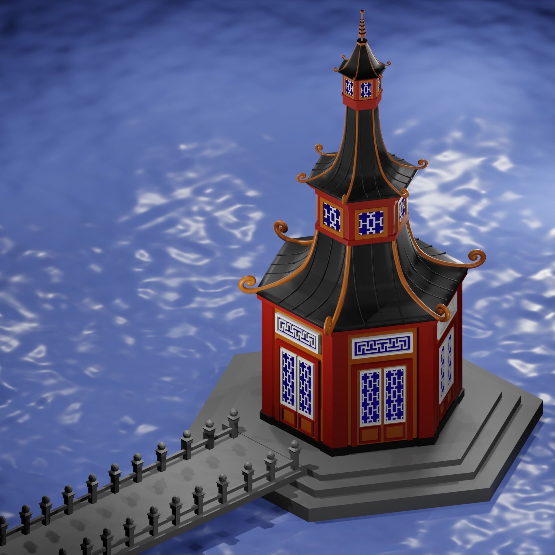 Chinese Pagoda Garden Structures Viewing Pavilions Low-poly 3D model_14