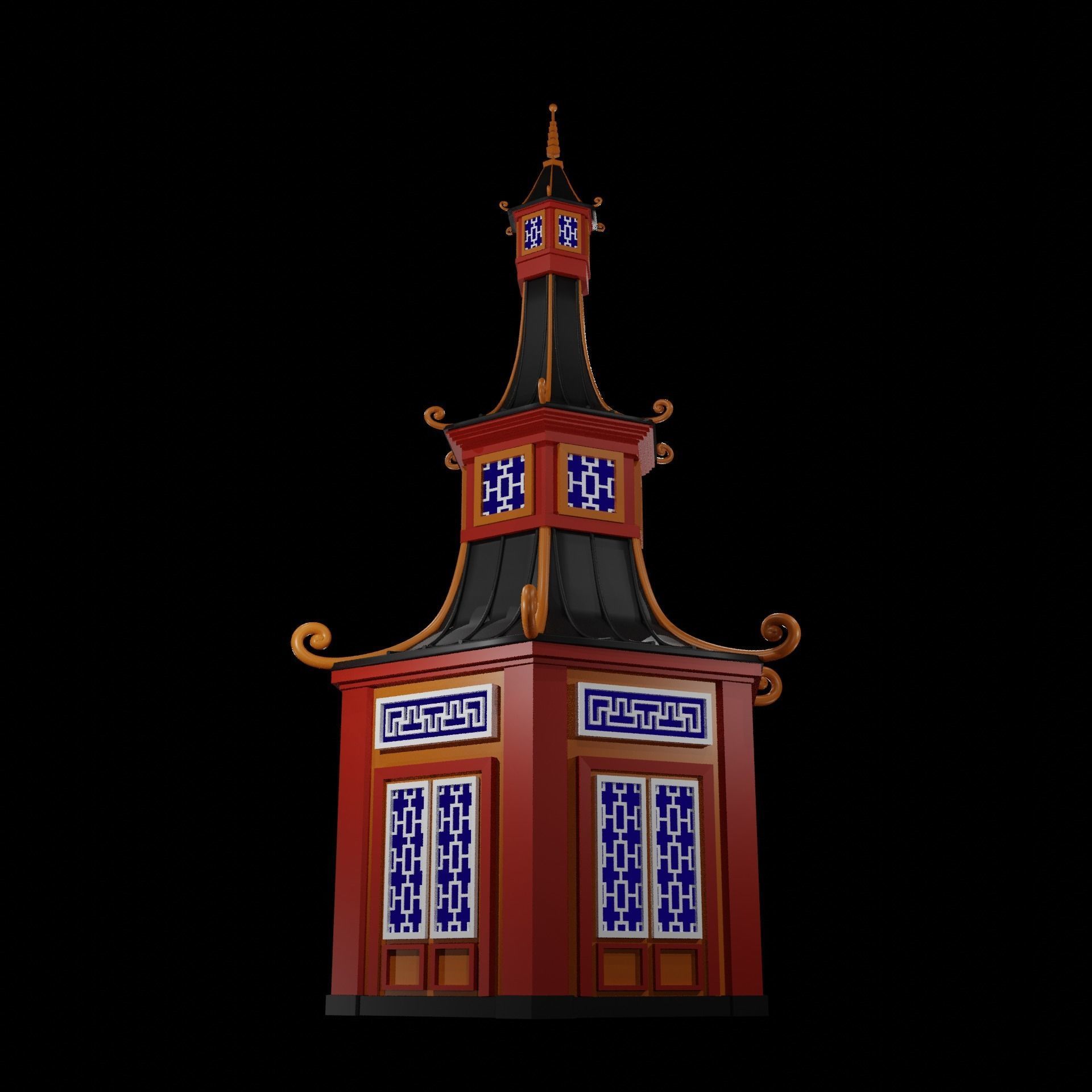 Chinese Pagoda Garden Structures Viewing Pavilions Low-poly 3D model_9