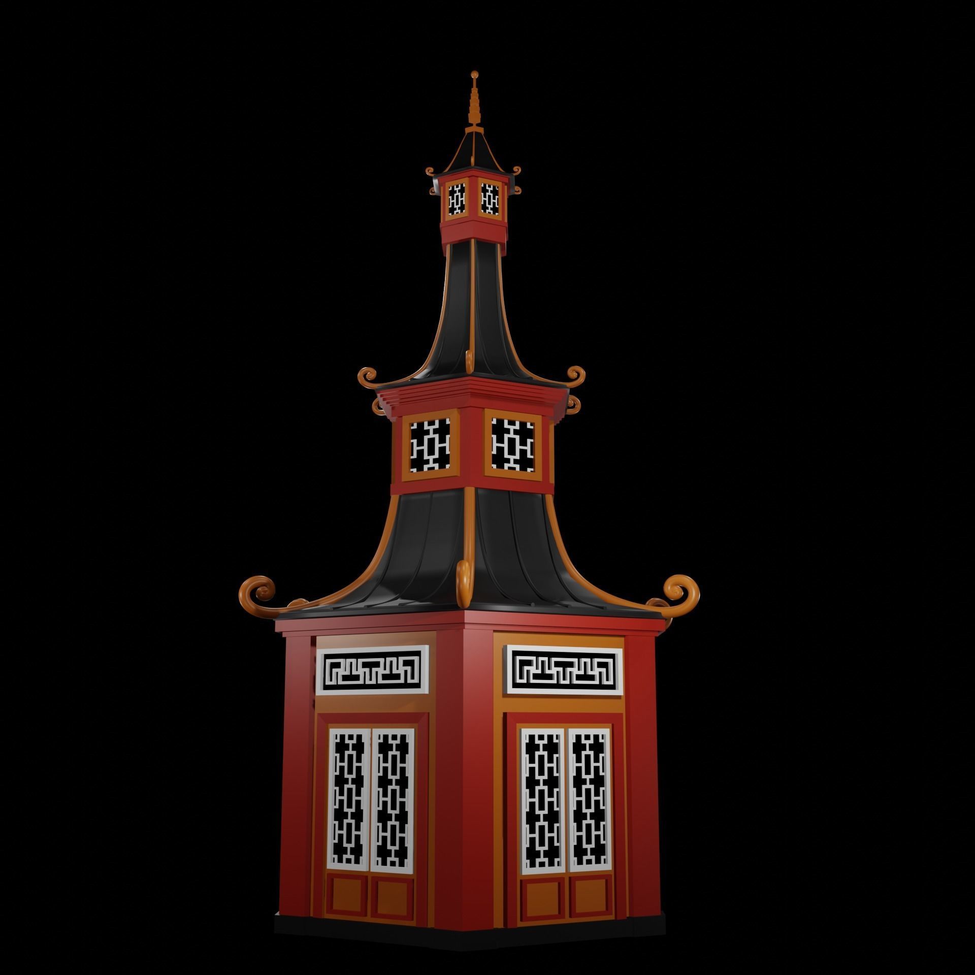 Chinese Pagoda Garden Structures Viewing Pavilions Low-poly 3D model_7