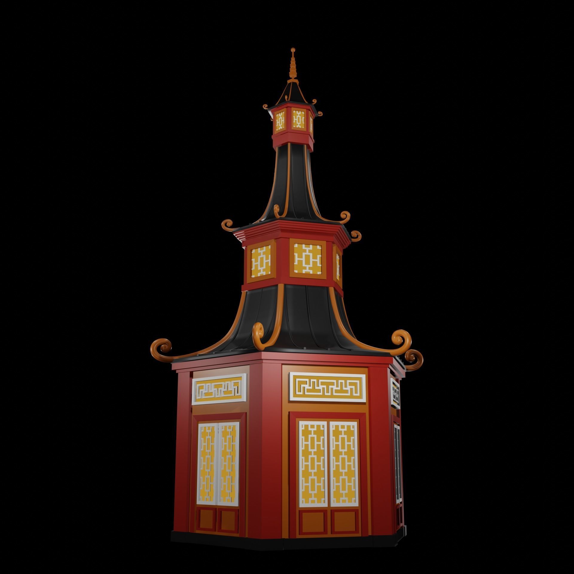 Chinese Pagoda Garden Structures Viewing Pavilions Low-poly 3D model_10