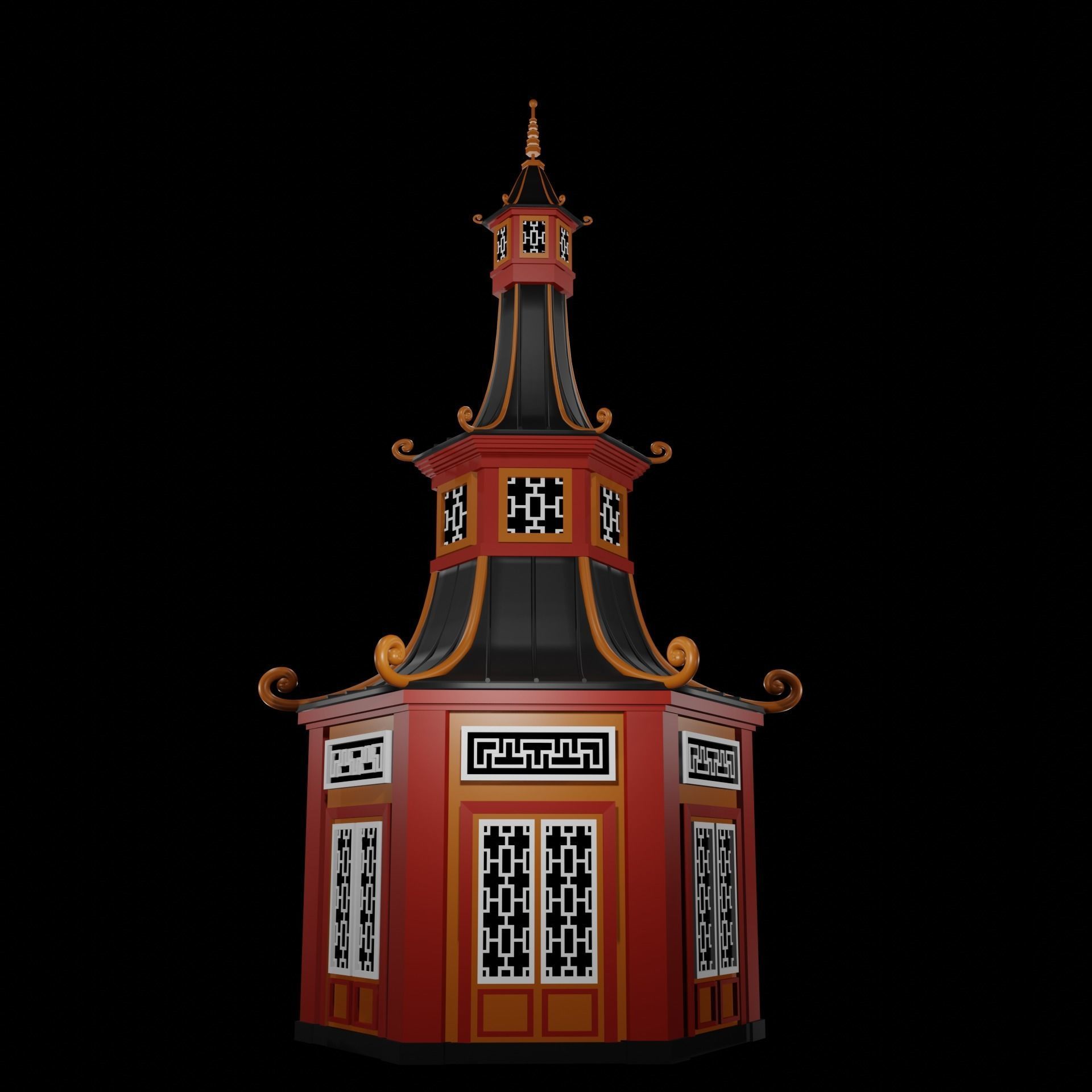 Chinese Pagoda Garden Structures Viewing Pavilions Low-poly 3D model_1