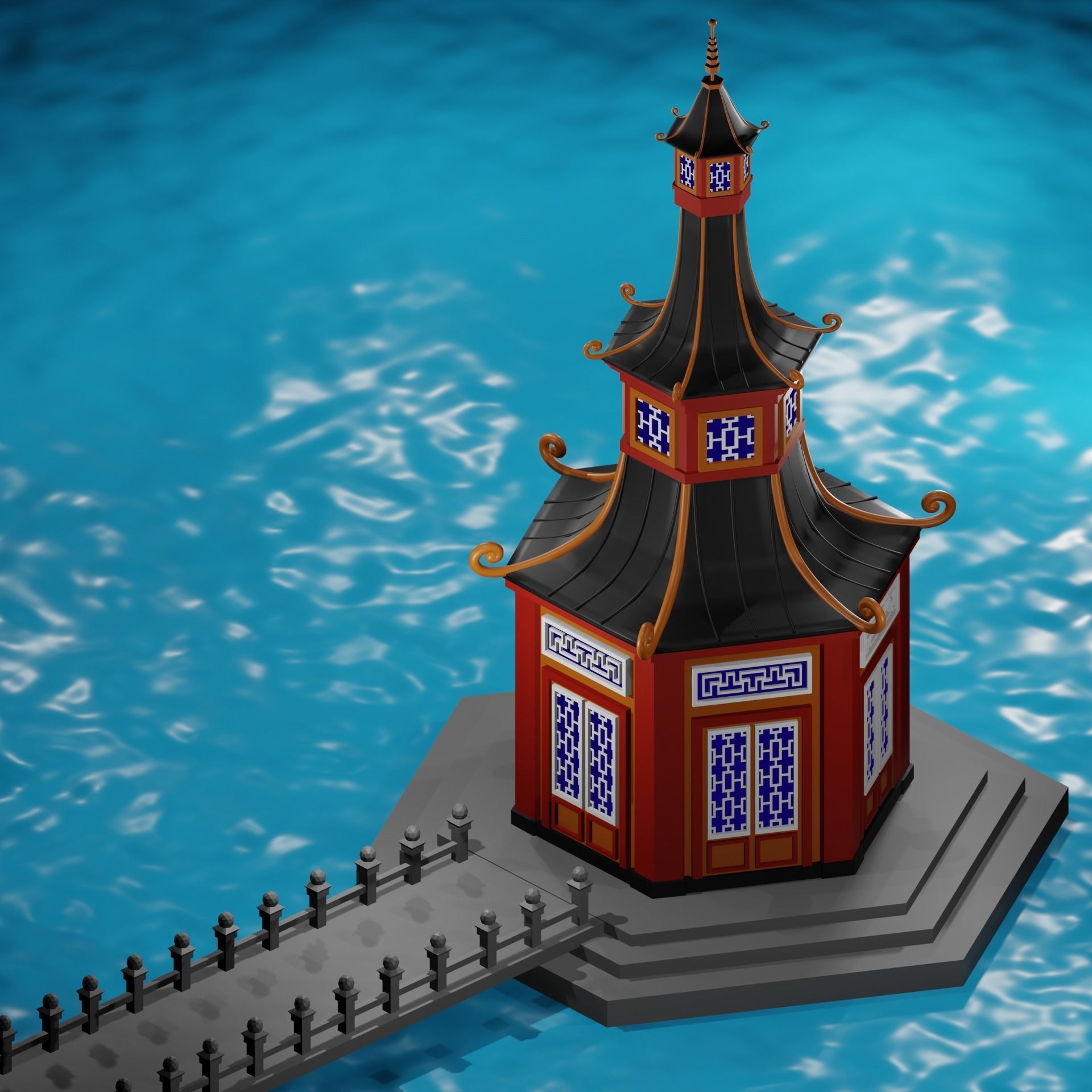 Chinese Pagoda Garden Structures Viewing Pavilions Low-poly 3D model_16