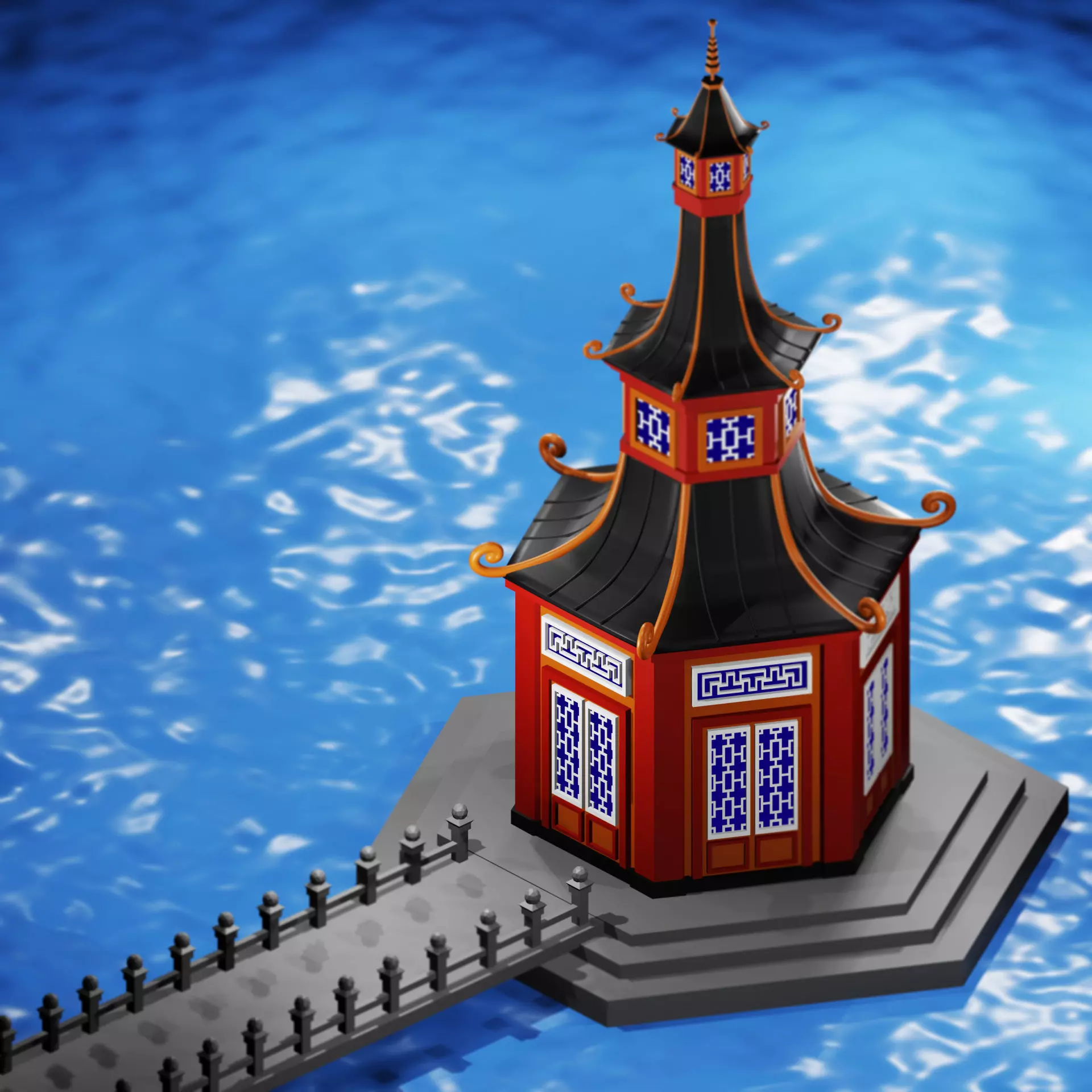 Chinese Pagoda Garden Structures Viewing Pavilions Low-poly 3D model_0