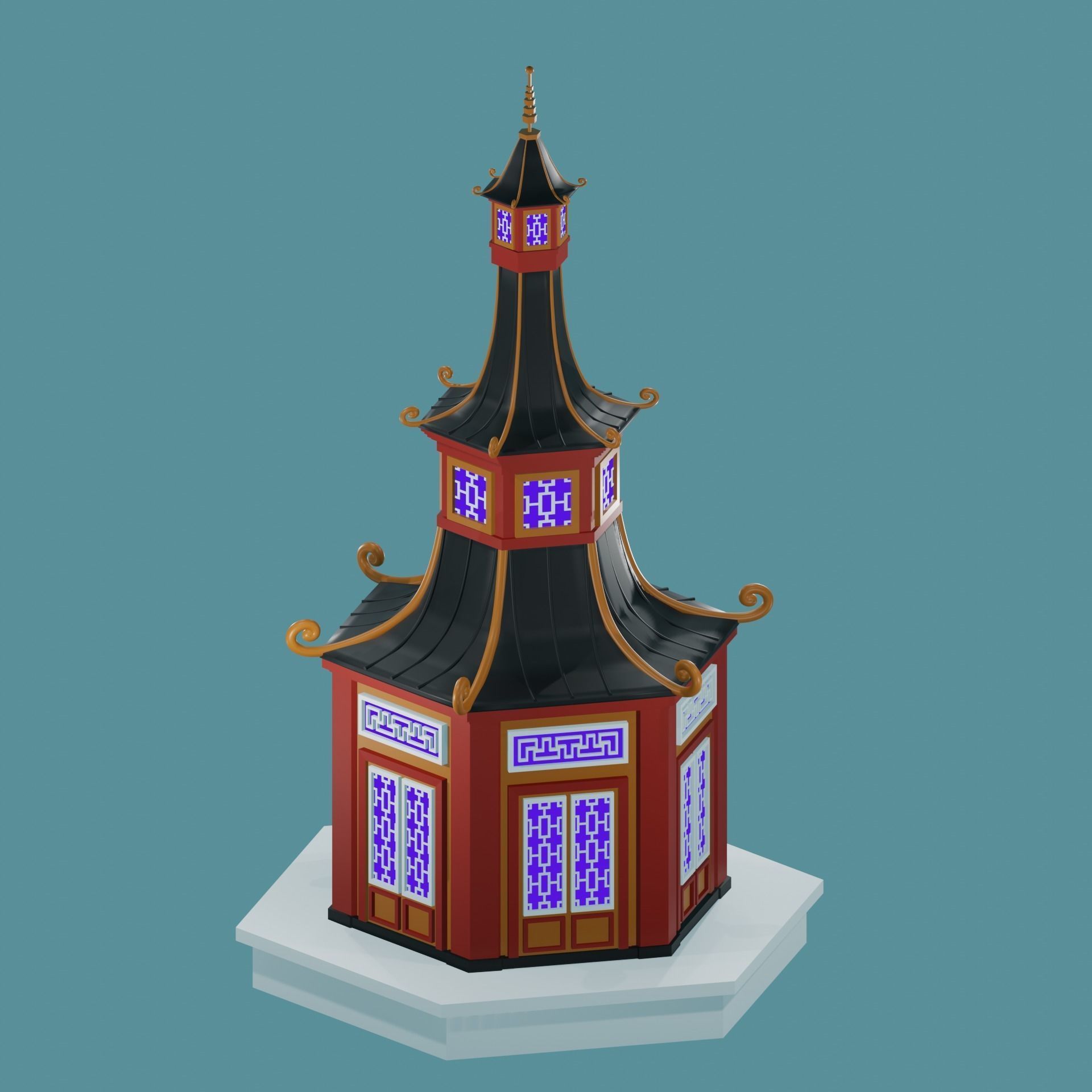 Chinese Pagoda Garden Structures Viewing Pavilions Low-poly 3D model_2