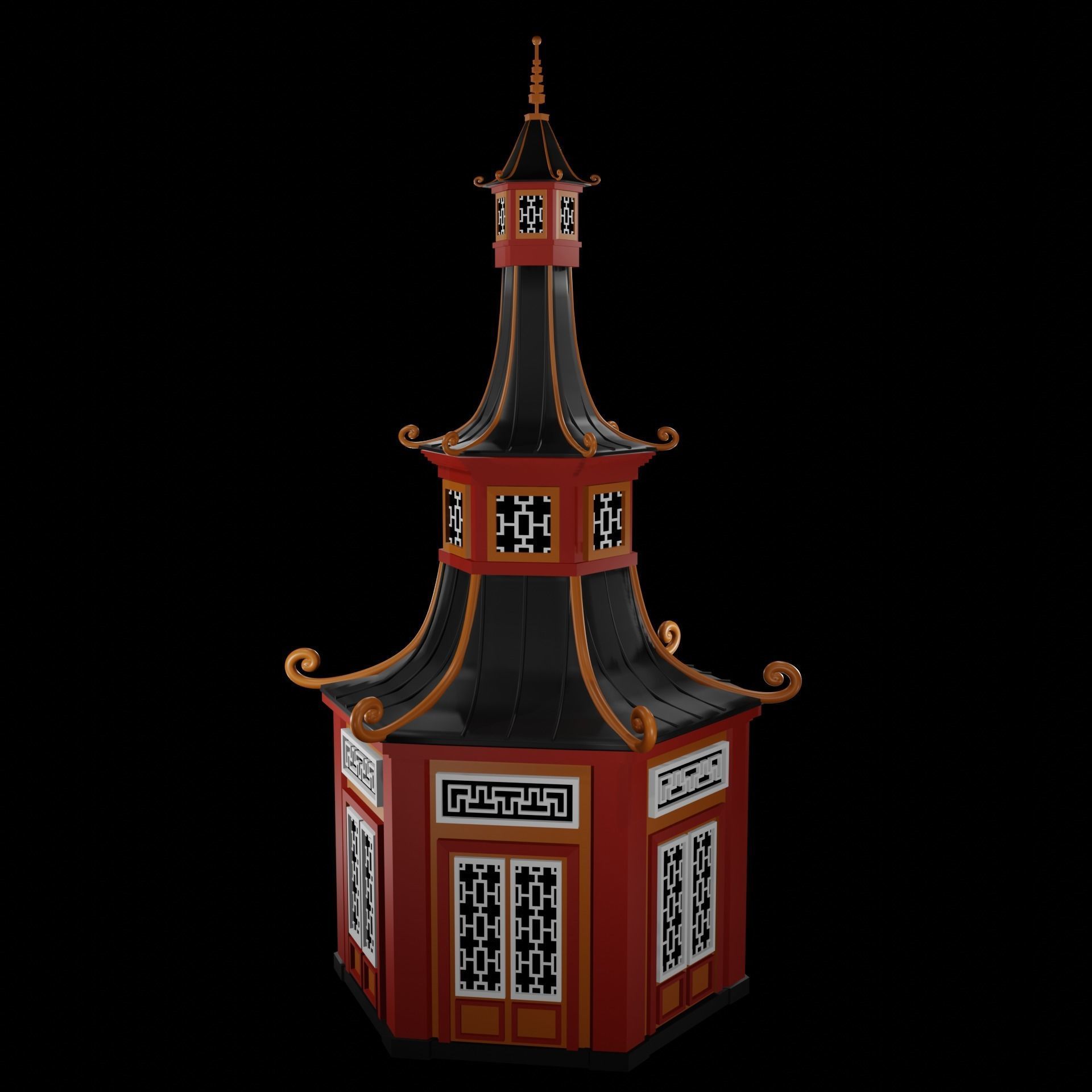 Chinese Pagoda Garden Structures Viewing Pavilions Low-poly 3D model_3