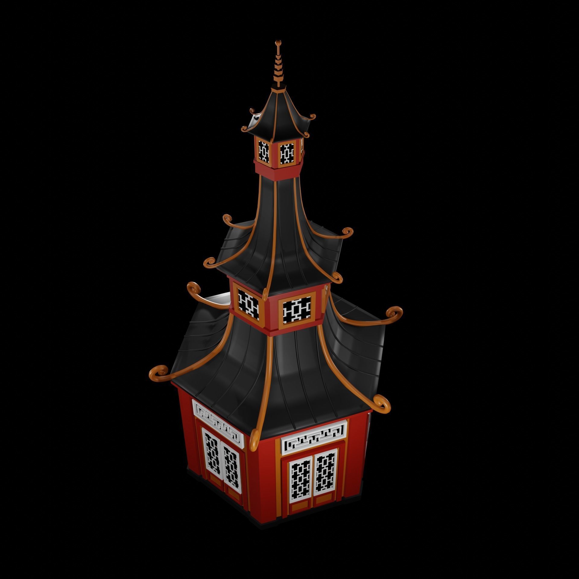 Chinese Pagoda Garden Structures Viewing Pavilions Low-poly 3D model_6