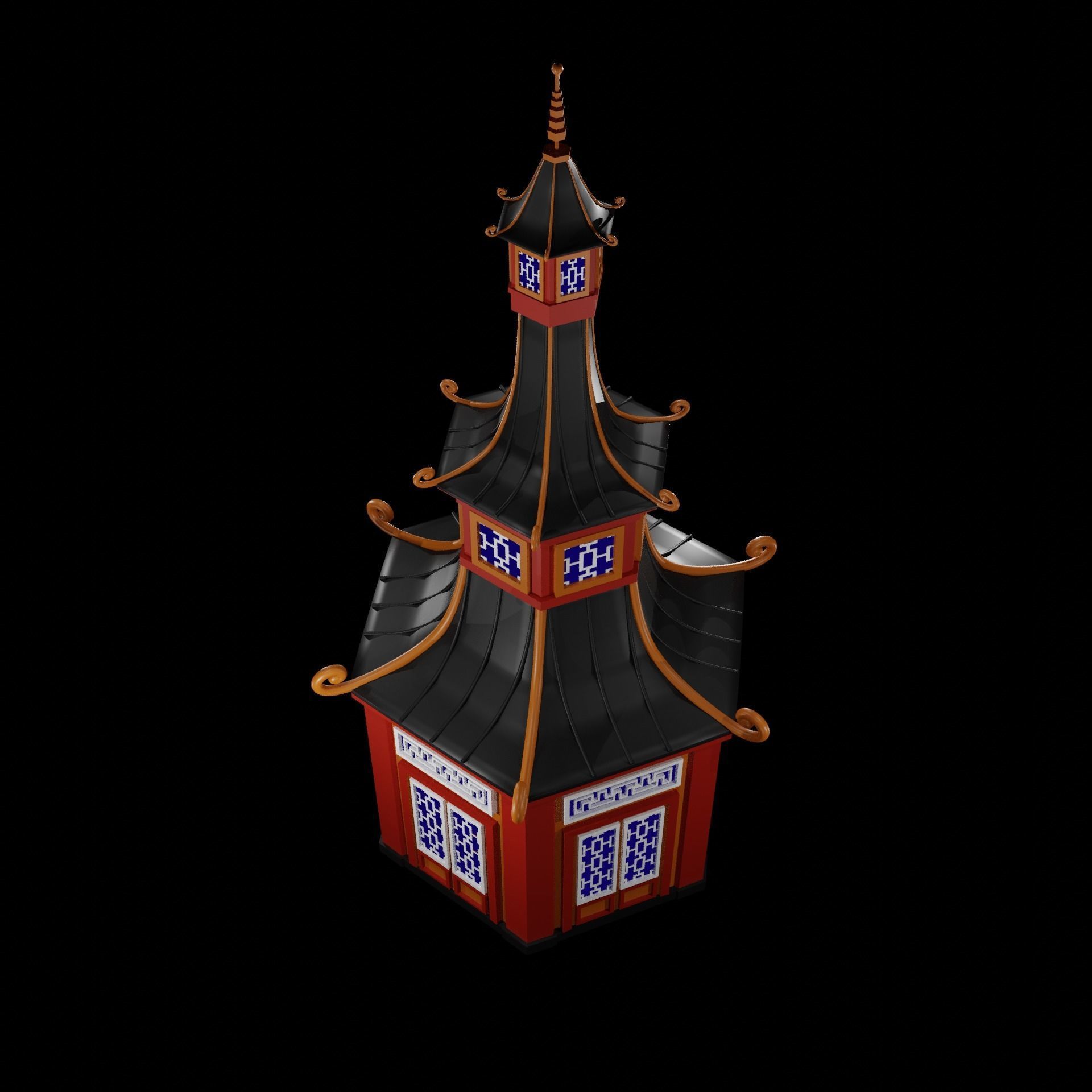 Chinese Pagoda Garden Structures Viewing Pavilions Low-poly 3D model_12