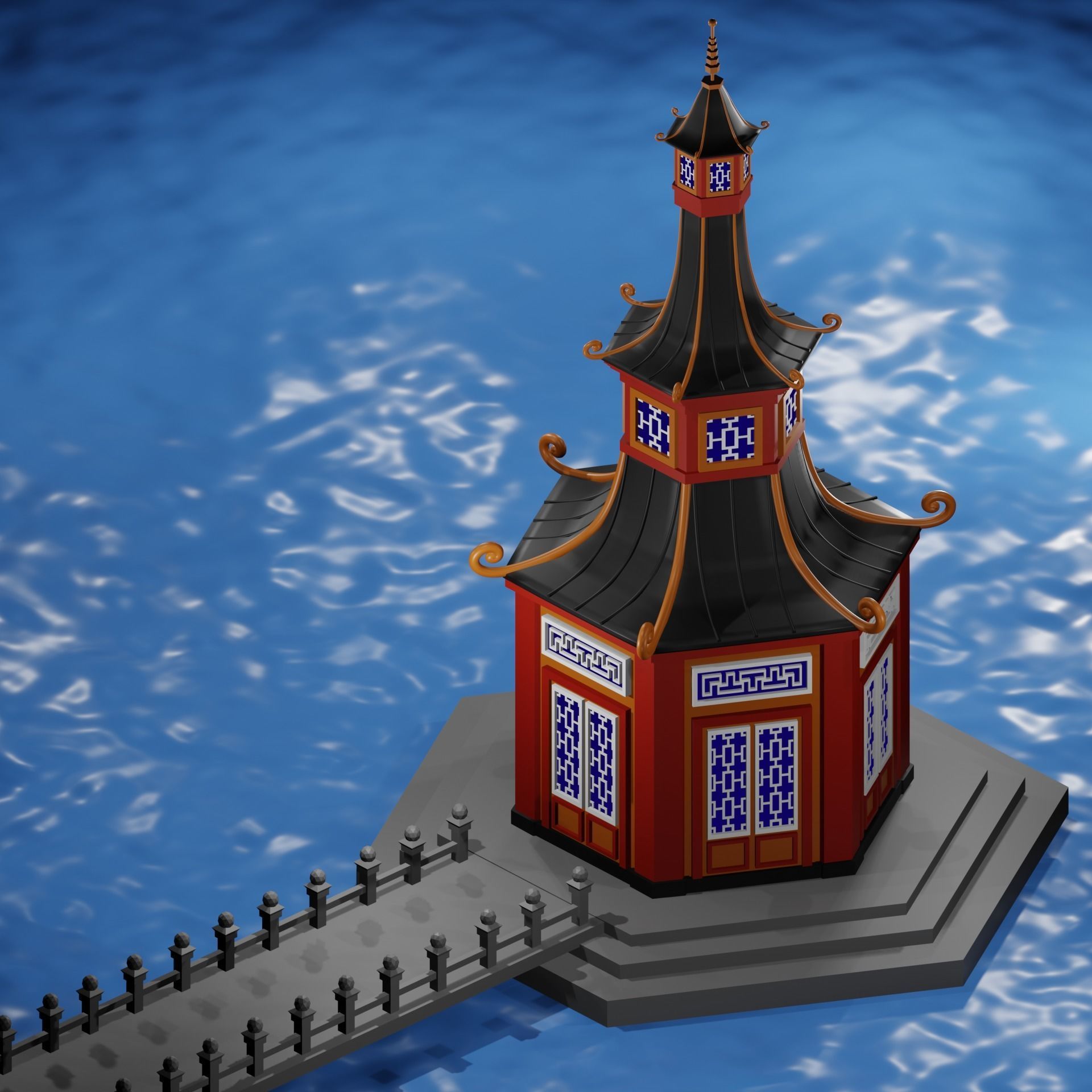 Chinese Pagoda Garden Structures Viewing Pavilions Low-poly 3D model_17