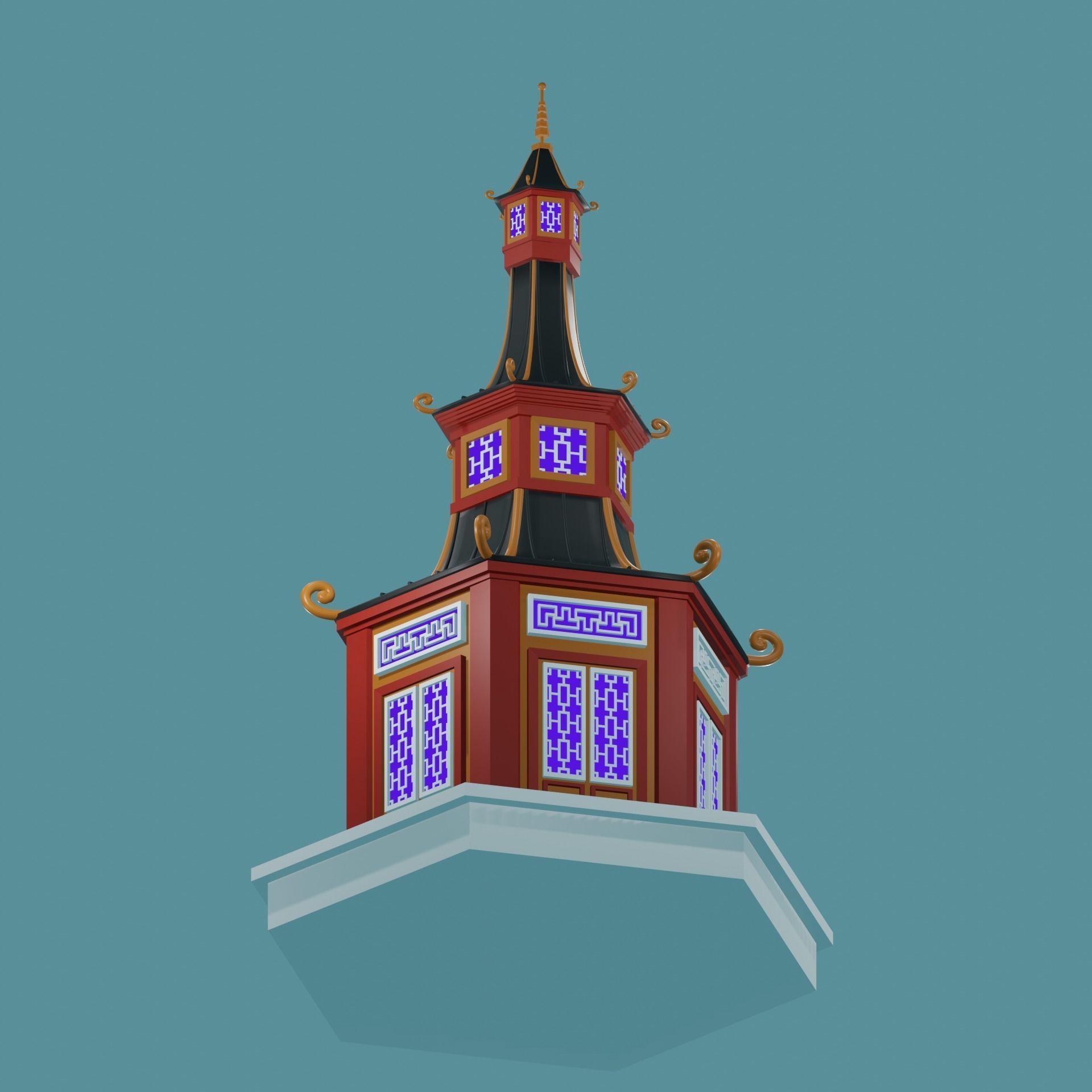 Chinese Pagoda Garden Structures Viewing Pavilions Low-poly 3D model_11
