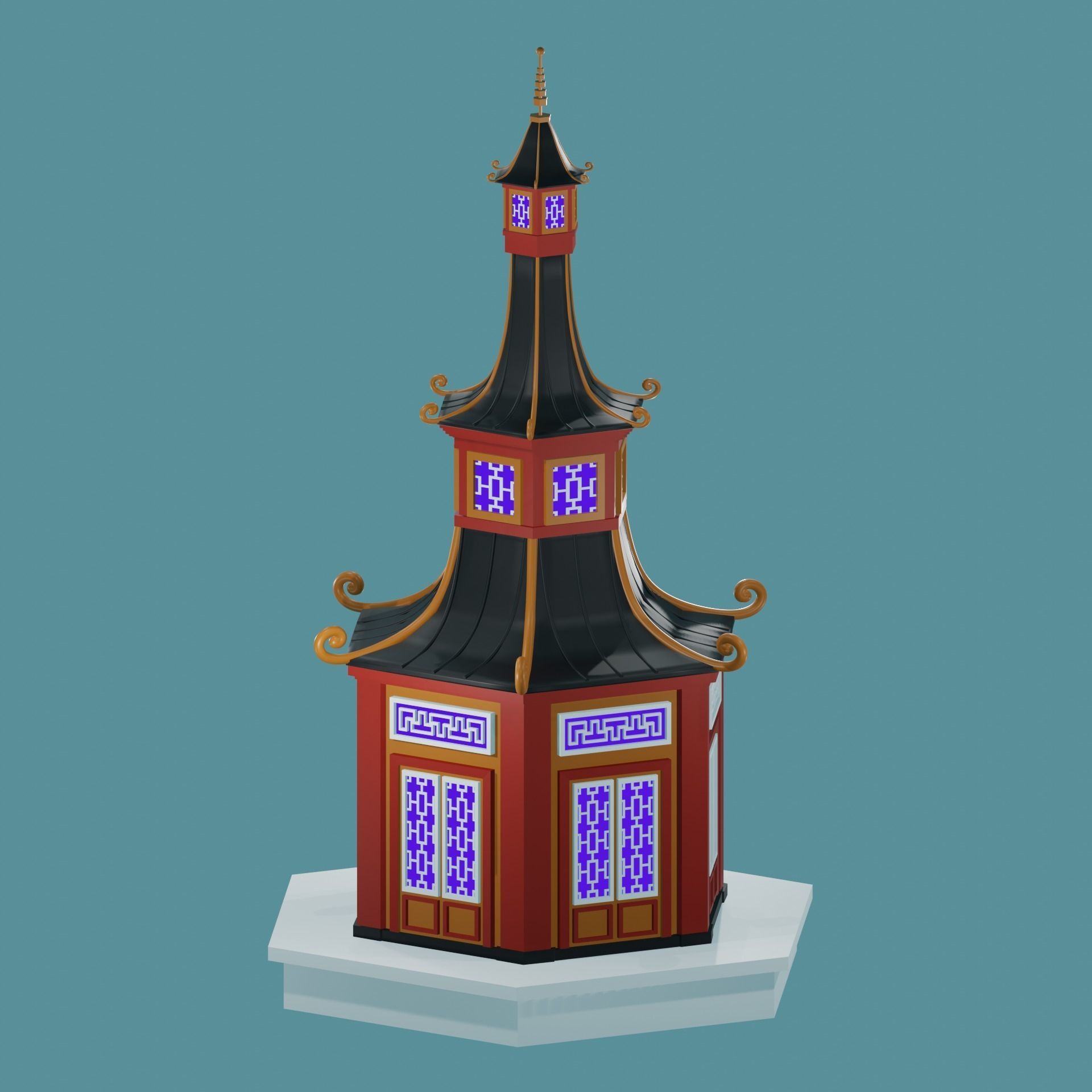 Chinese Pagoda Garden Structures Viewing Pavilions Low-poly 3D model_13