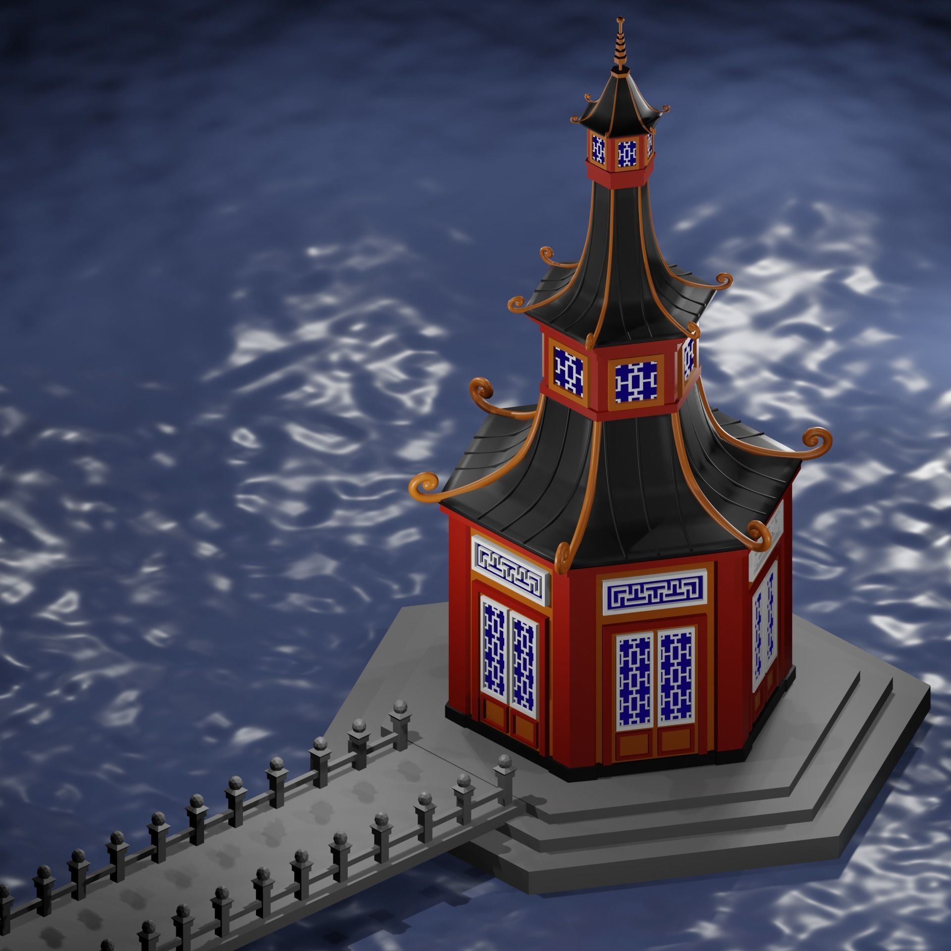 Chinese Pagoda Garden Structures Viewing Pavilions Low-poly 3D model_15